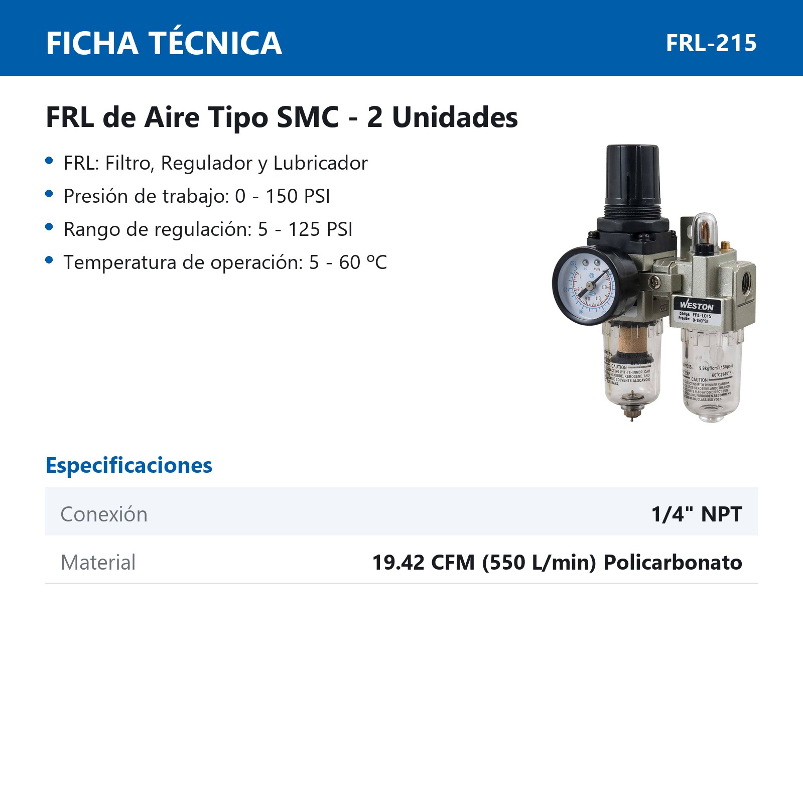 FRL TIPO SMC (2 UNIDADES) 1/4" NPT - Imagen 3