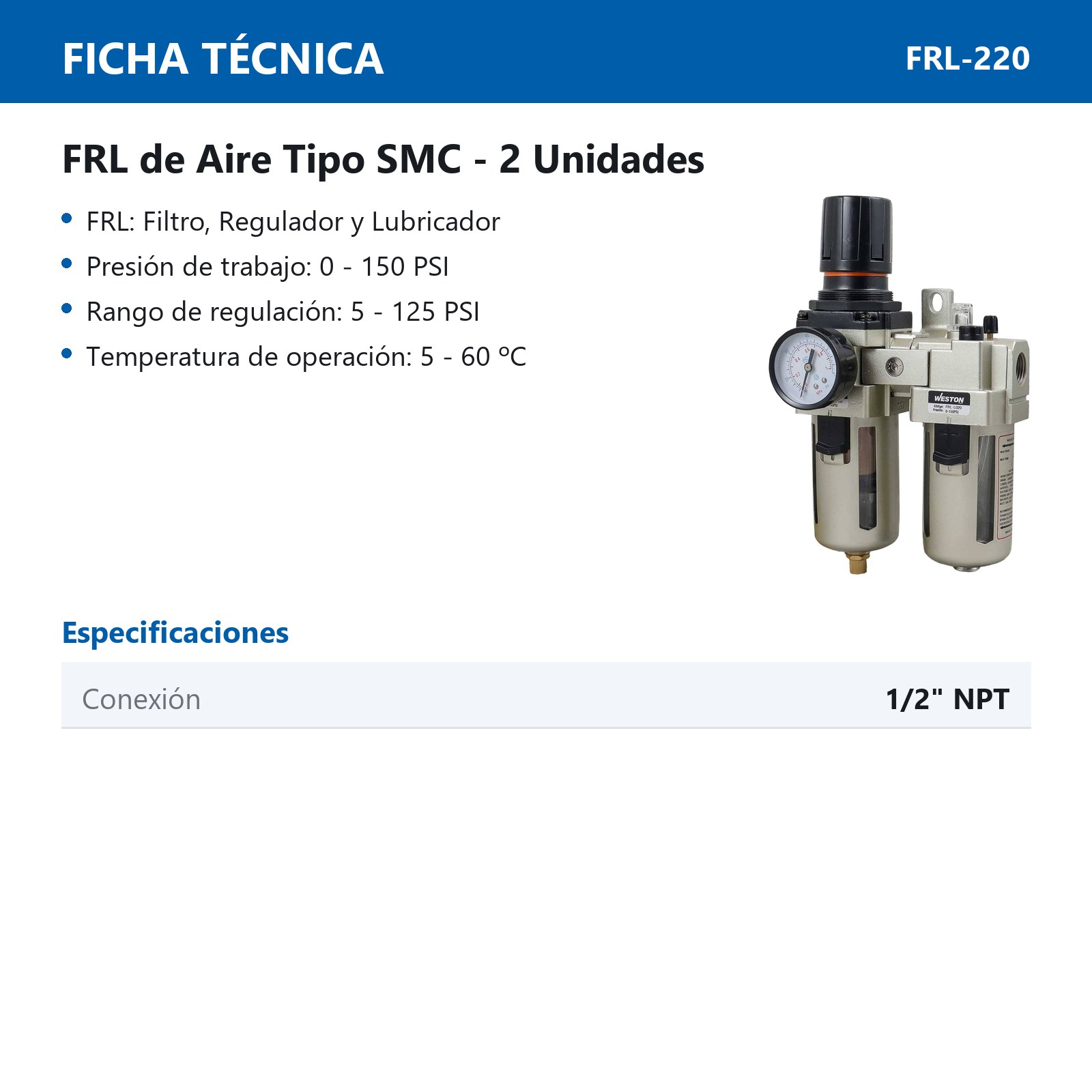 FRL TIPO SMC (2 UNIDADES) 1/2" NPT - Imagen 3