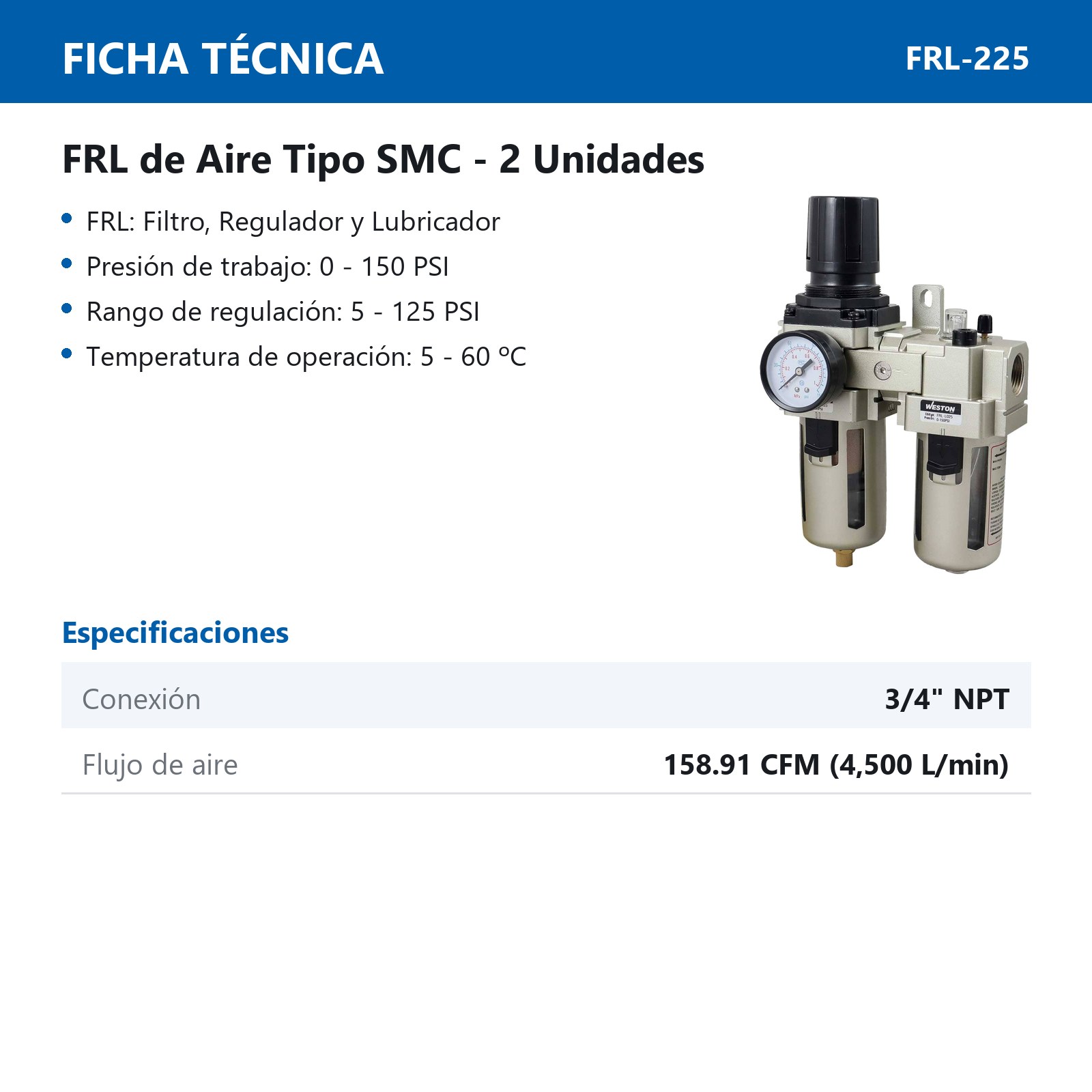 FRL TIPO SMC (2 UNIDADES) 3/4" NPT - Imagen 3
