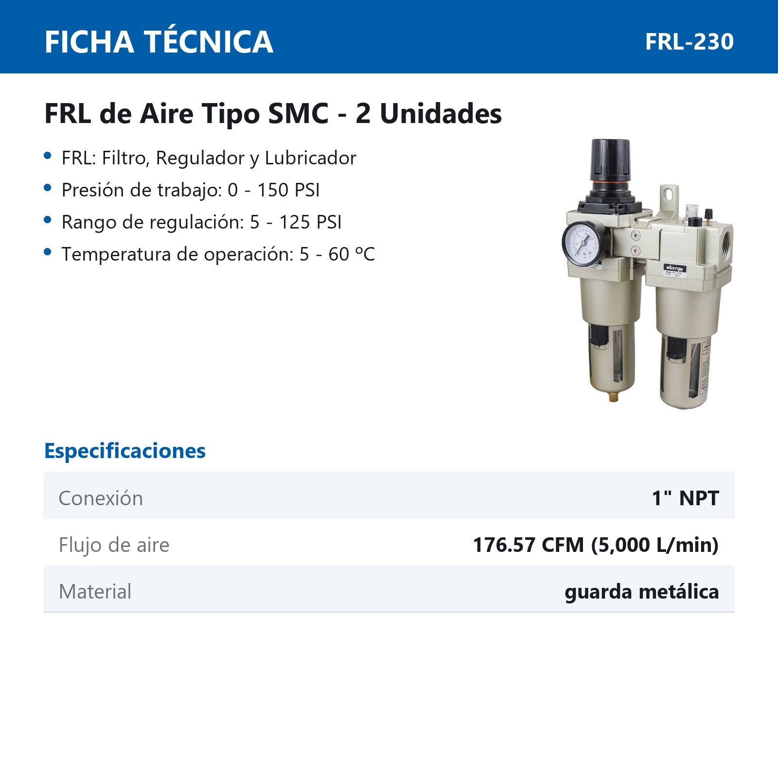 FRL TIPO SMC (2 UNIDADES) 1" NPT - Imagen 3