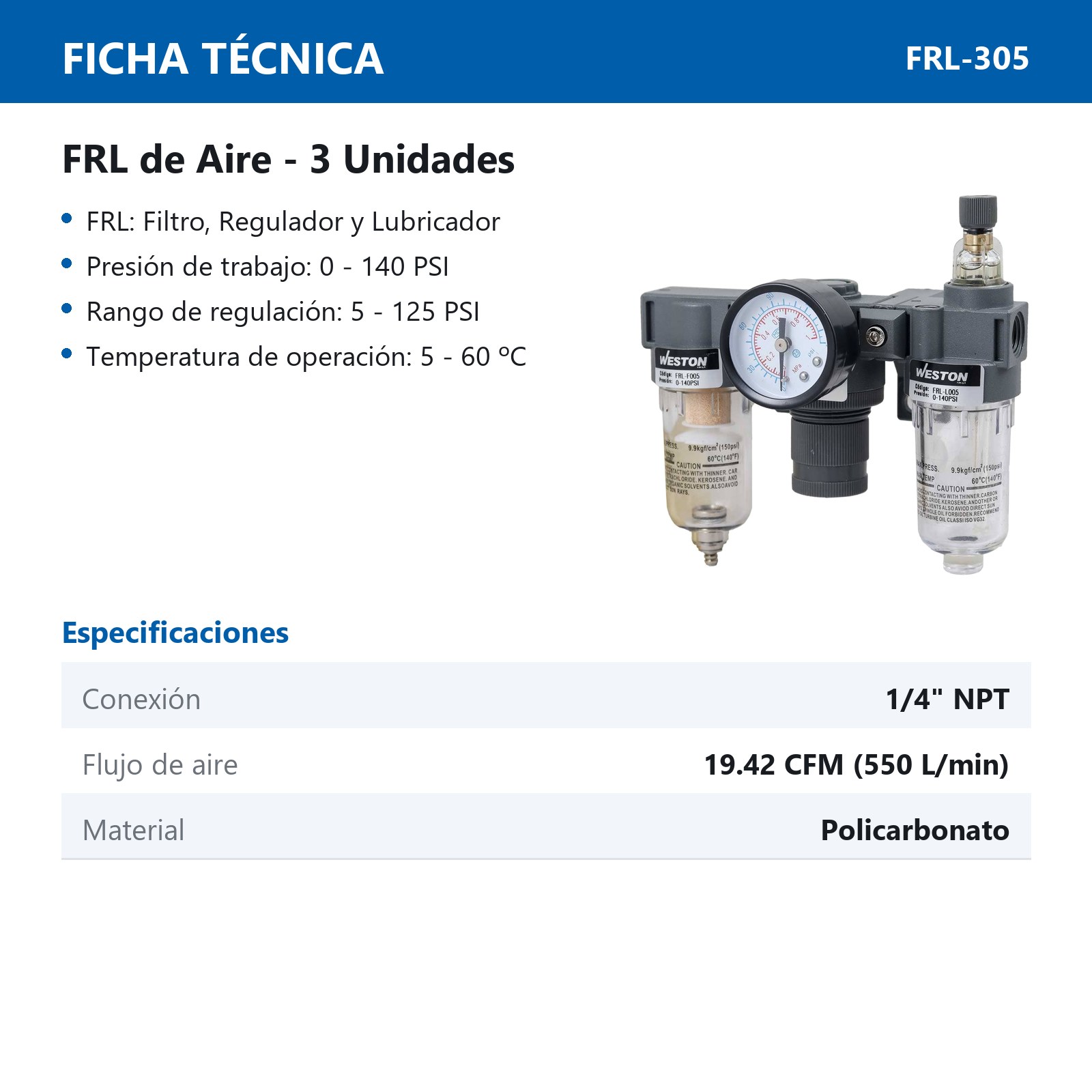 FRL (3 UNIDADES) 1/4" NPT - Imagen 3