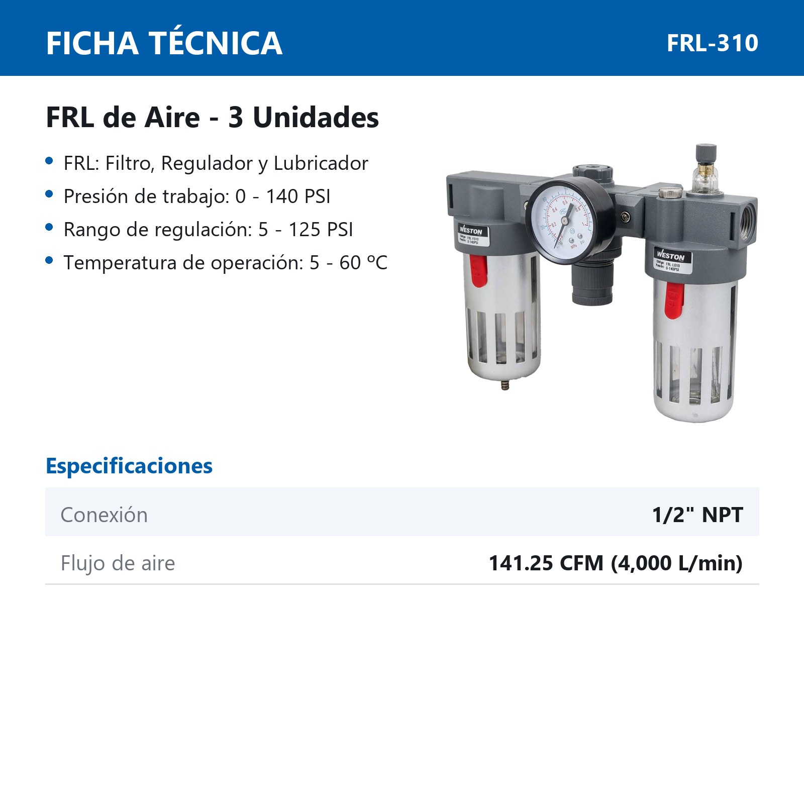FRL (3 UNIDADES) 1/2" NPT - Imagen 3