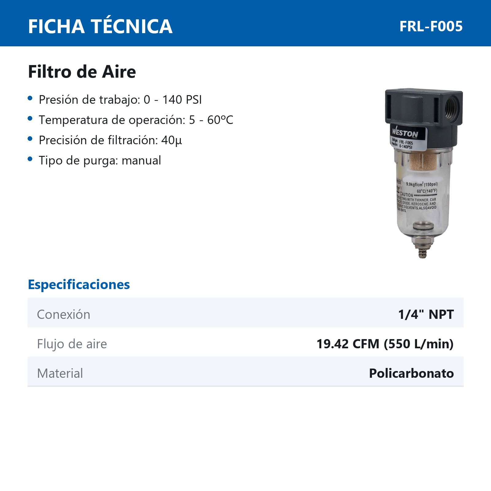 FILTRO DE AIRE 1/4" NPT - Imagen 3