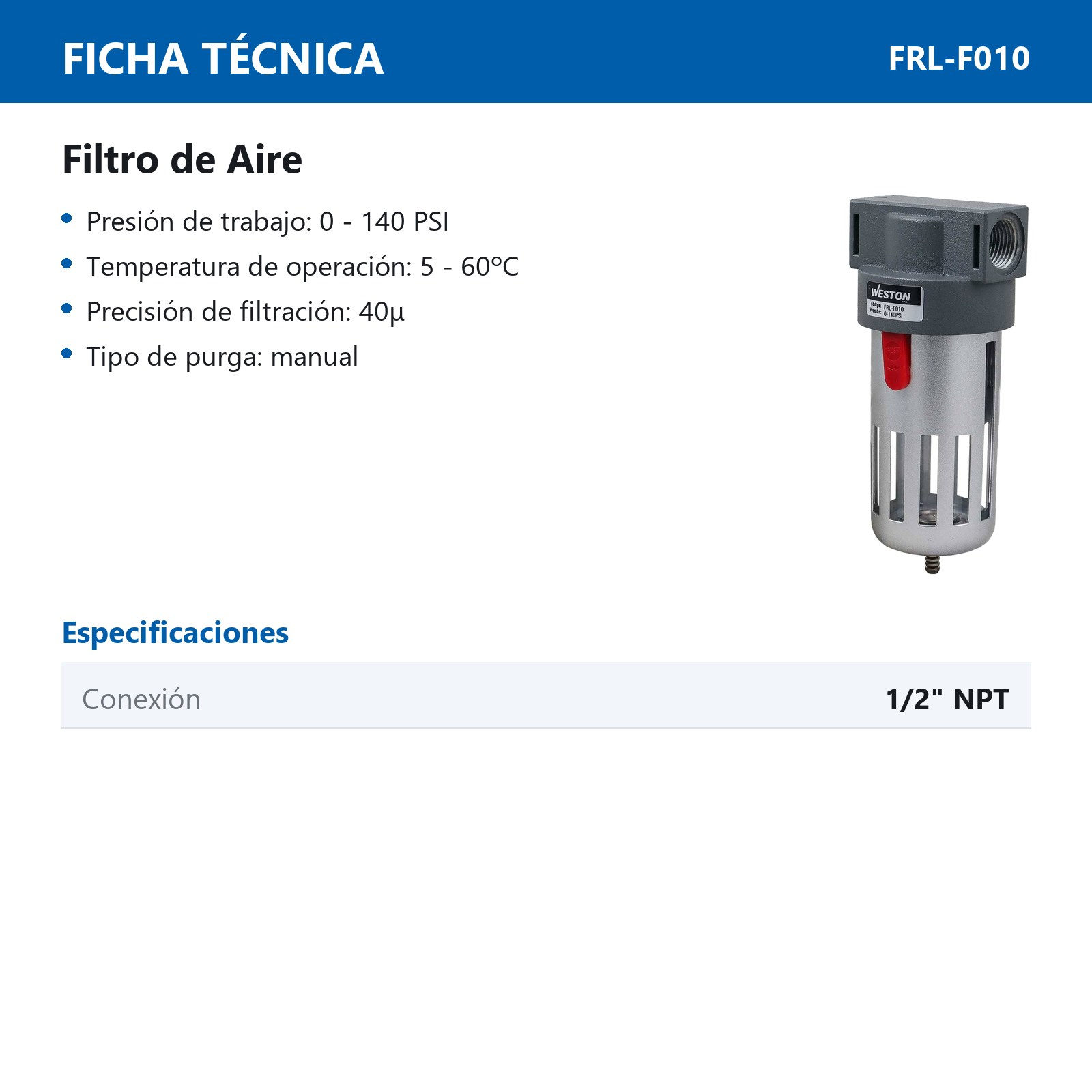 FILTRO DE AIRE 1/2" NPT - Imagen 3
