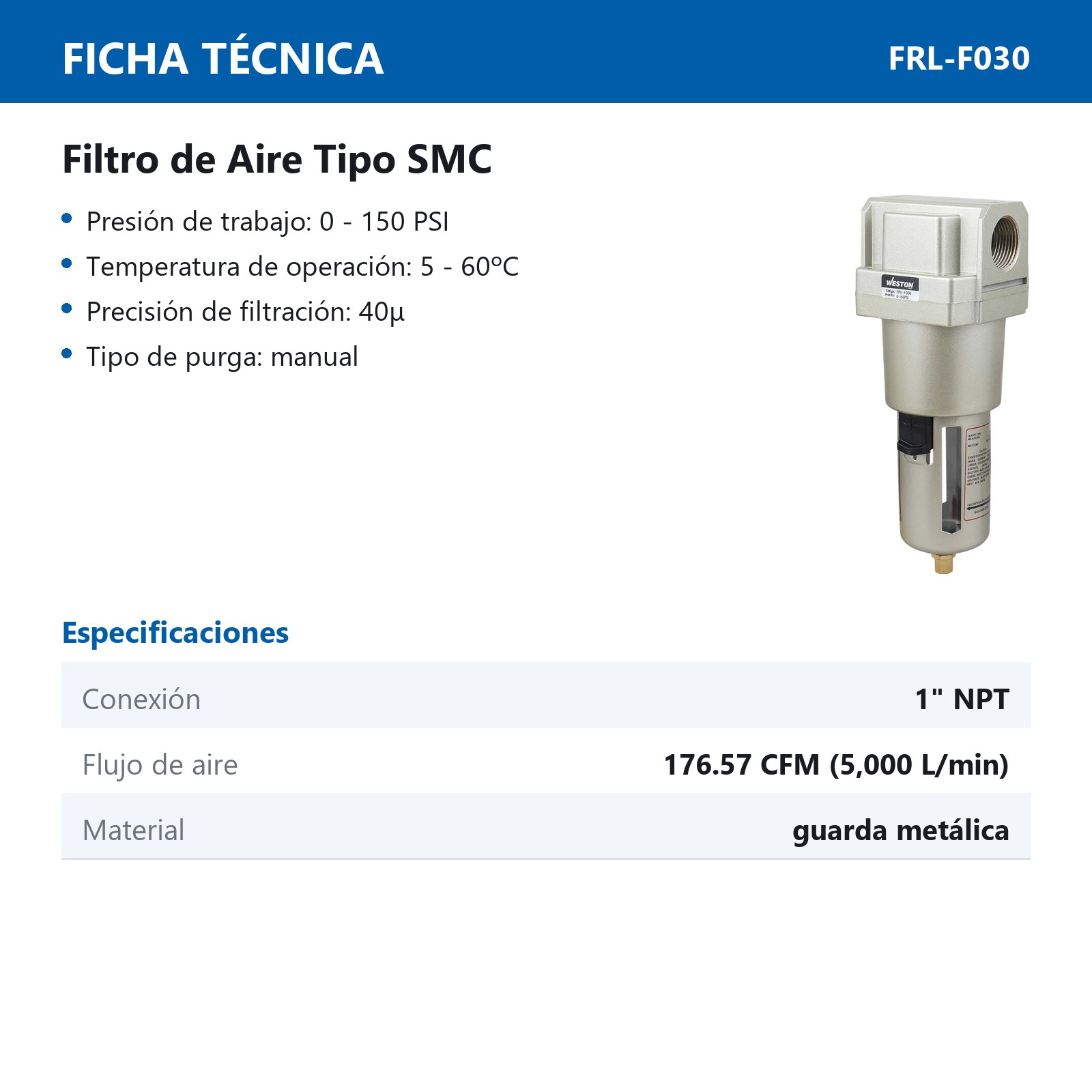FILTRO DE AIRE TIPO SMC 1" NPT - Imagen 3