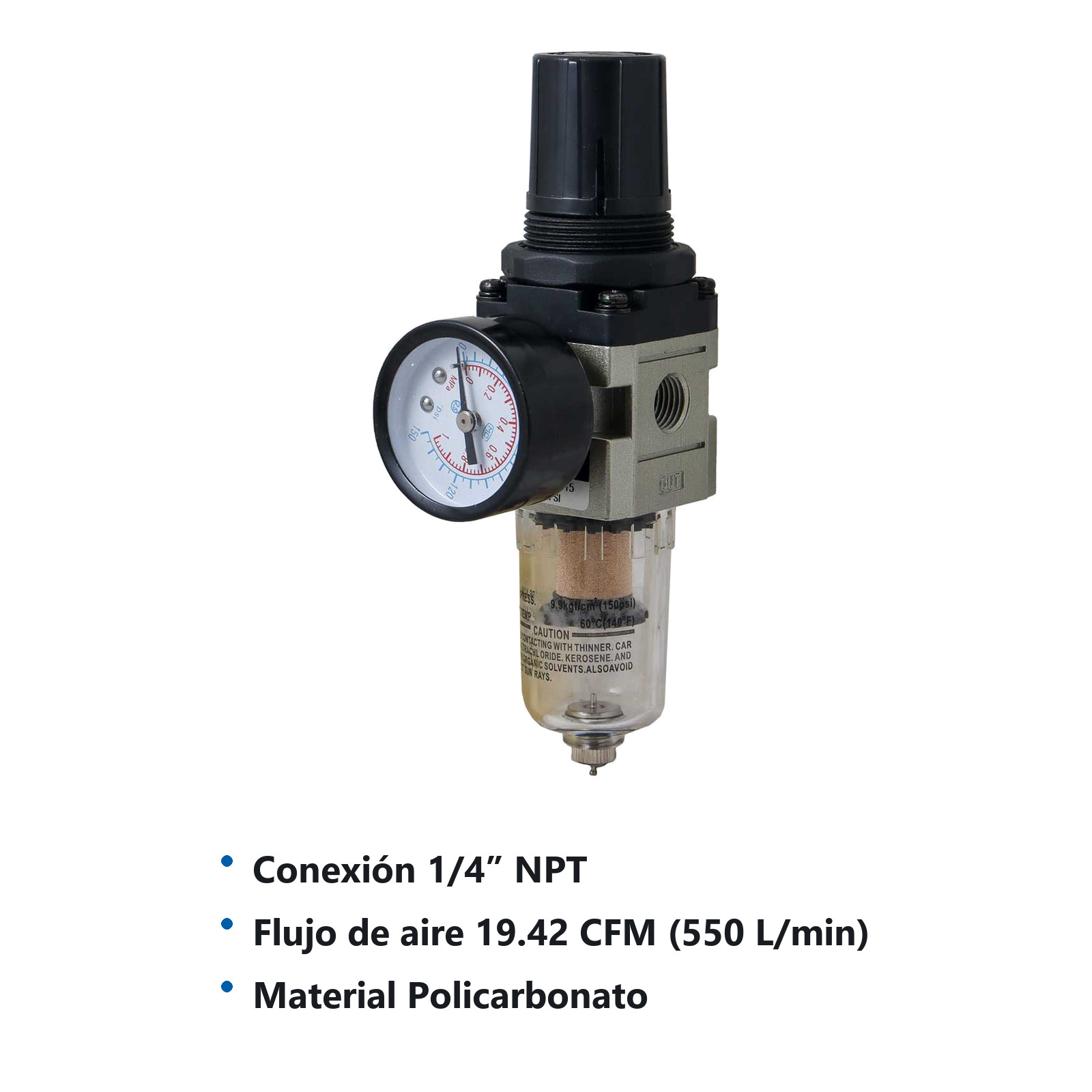 FILTRO REGULADOR DE AIRE TIPO SMC 1/4" NPT - Imagen 4