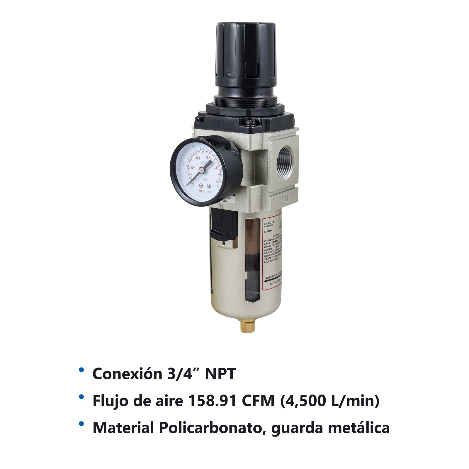 FILTRO REGULADOR DE AIRE TIPO SMC 3/4" NPT - Imagen 4