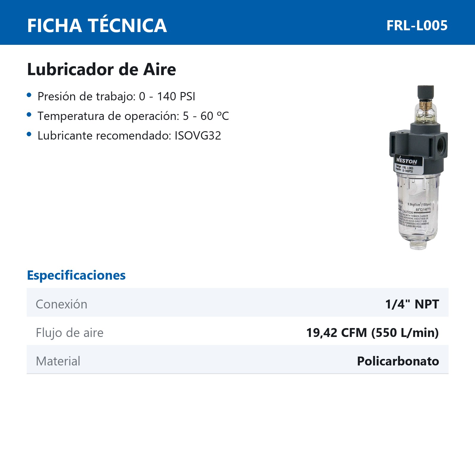 LUBRICADOR DE AIRE 1/4" NPT - Imagen 3