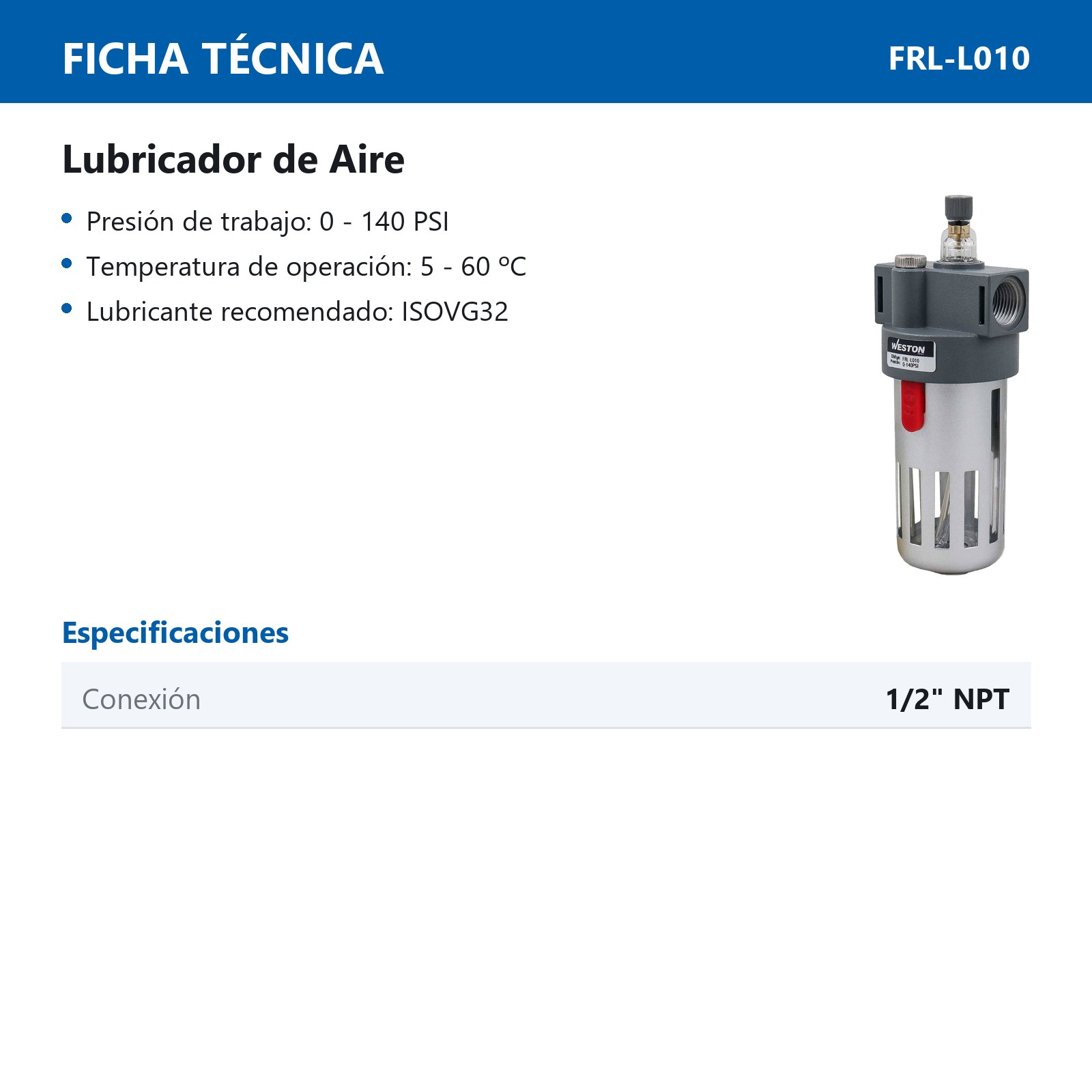 LUBRICADOR DE AIRE 1/2" NPT - Imagen 3