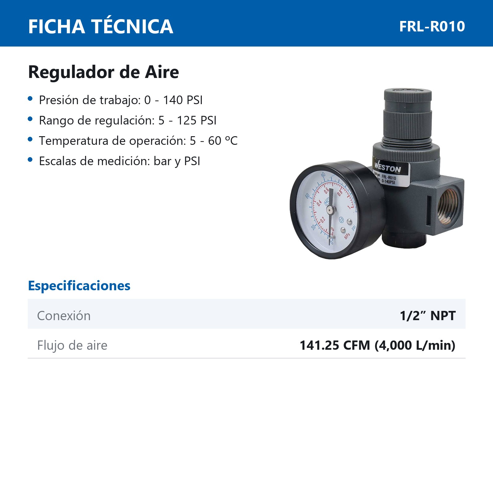 REGULADOR DE AIRE 1/2" NPT - Imagen 4