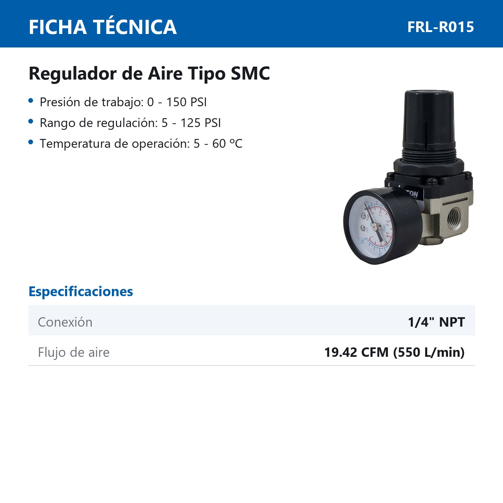 REGULADOR DE AIRE TIPO SMC 1/4" NPT - Imagen 4