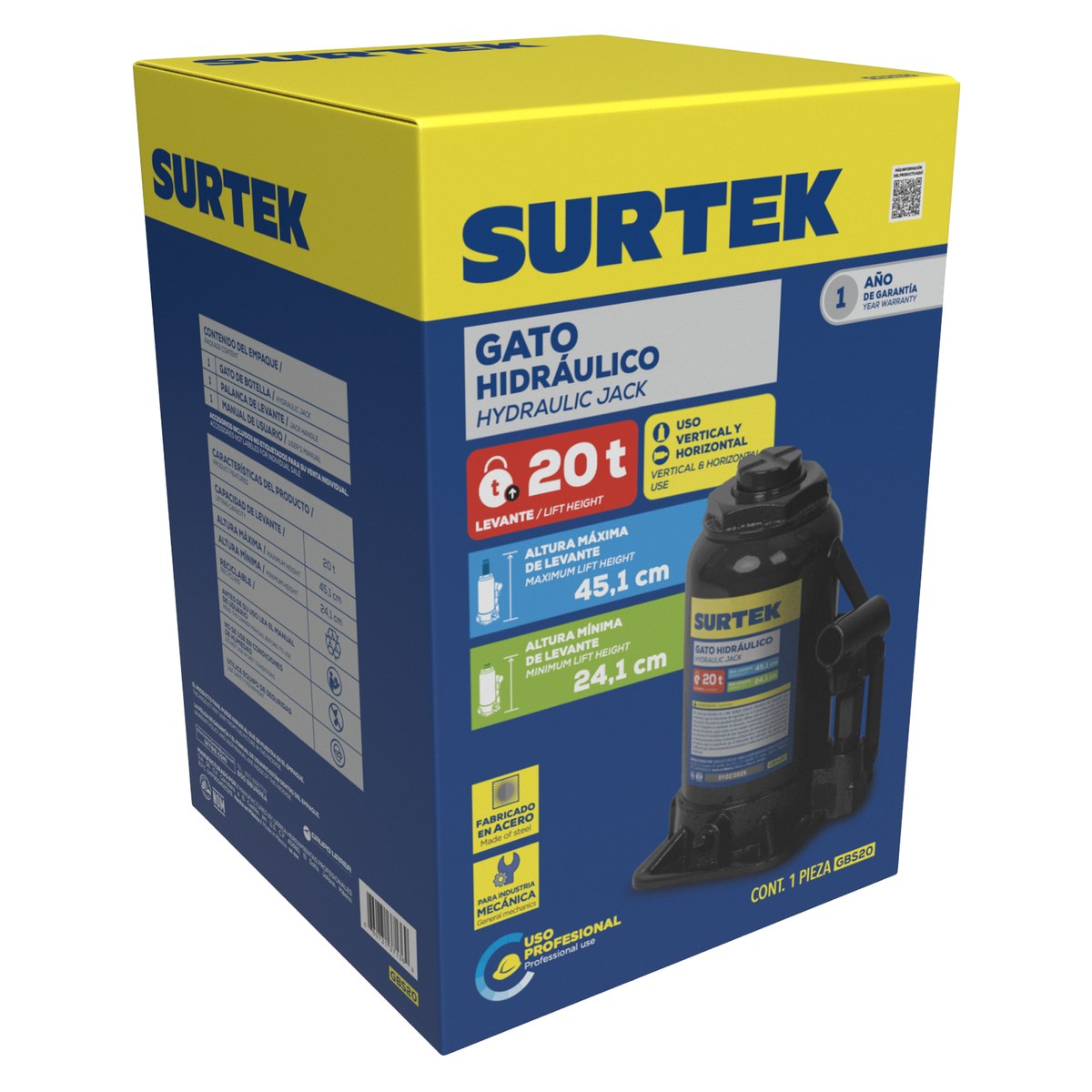 Gato hidráulico de botella, 20 ton Surtek - Imagen 3