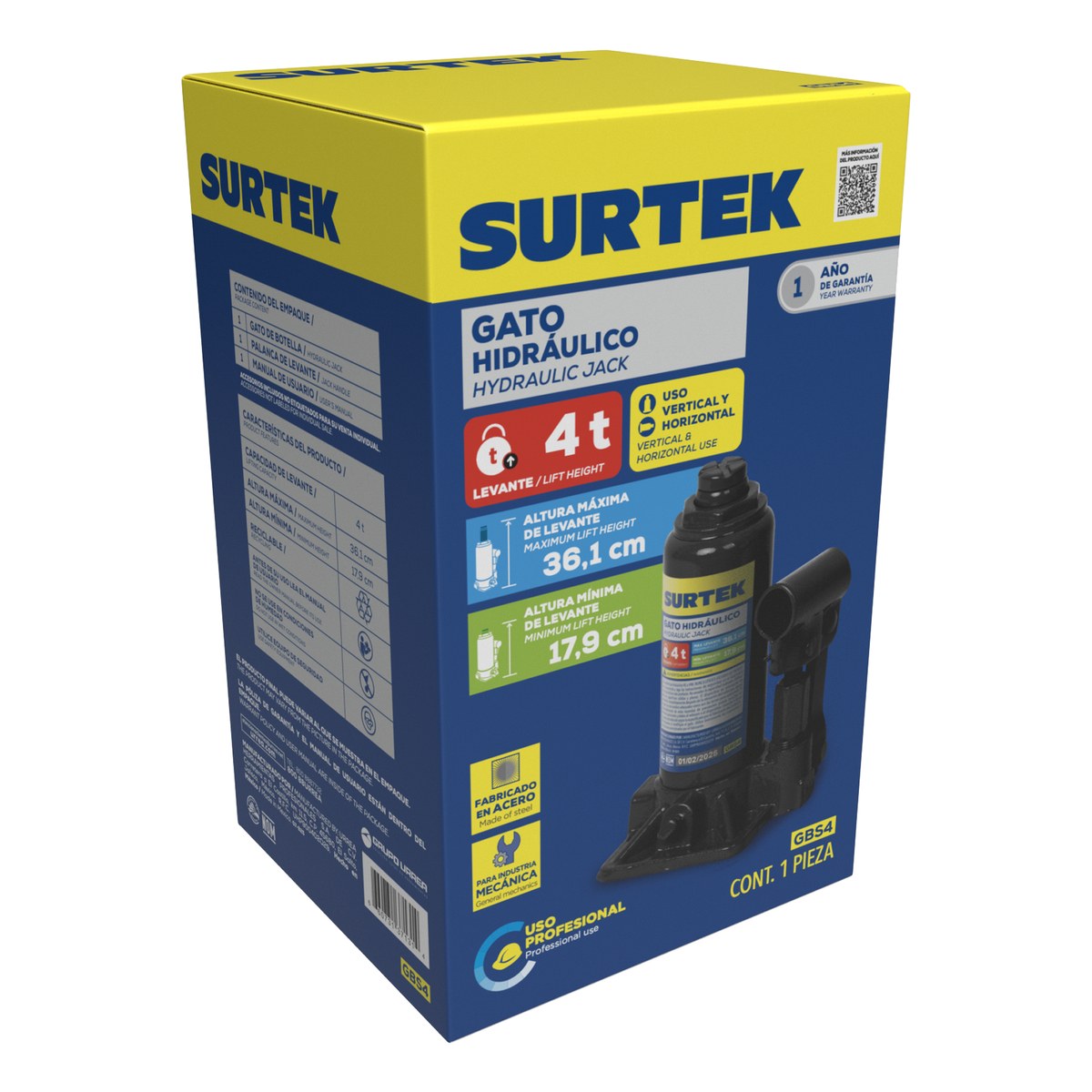 Gato hidráulico de botella, 4 ton Surtek - Imagen 2