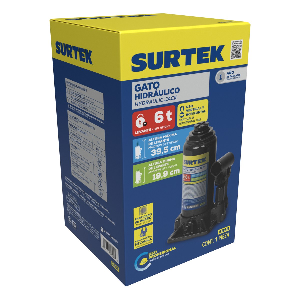 Gato hidráulico de botella, 6 ton Surtek - Imagen 3