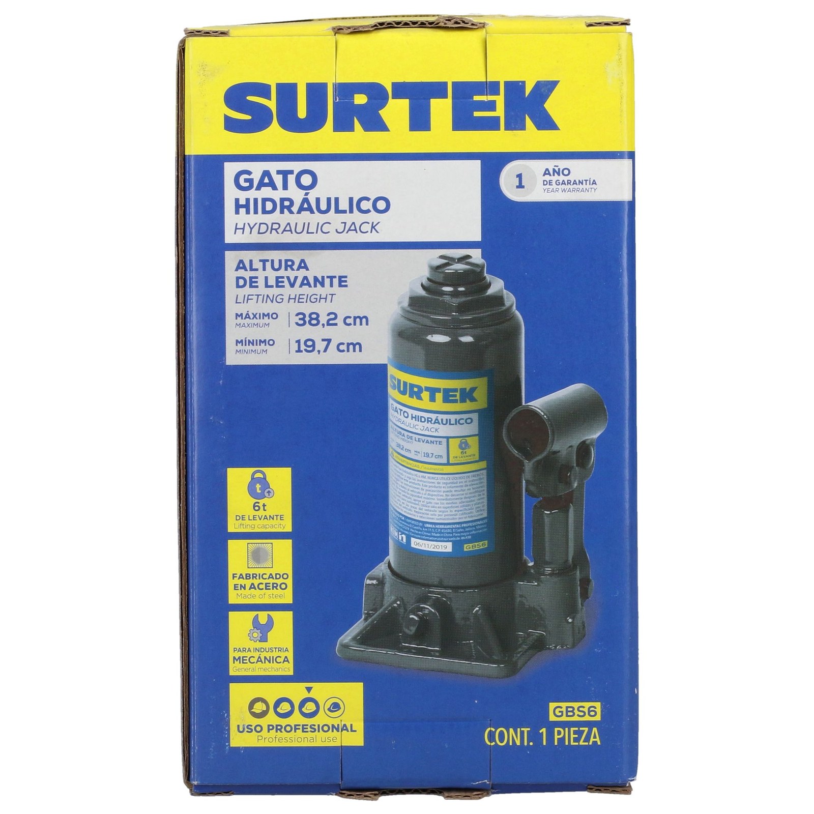 Gato hidráulico de botella, 6 ton Surtek - Imagen 4