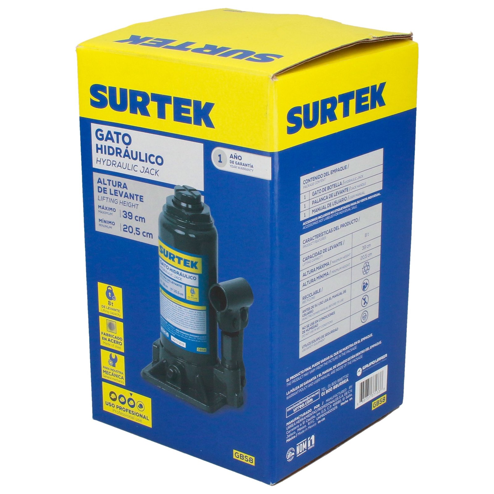 Gato hidráulico de botella, 8 ton Surtek - Imagen 3