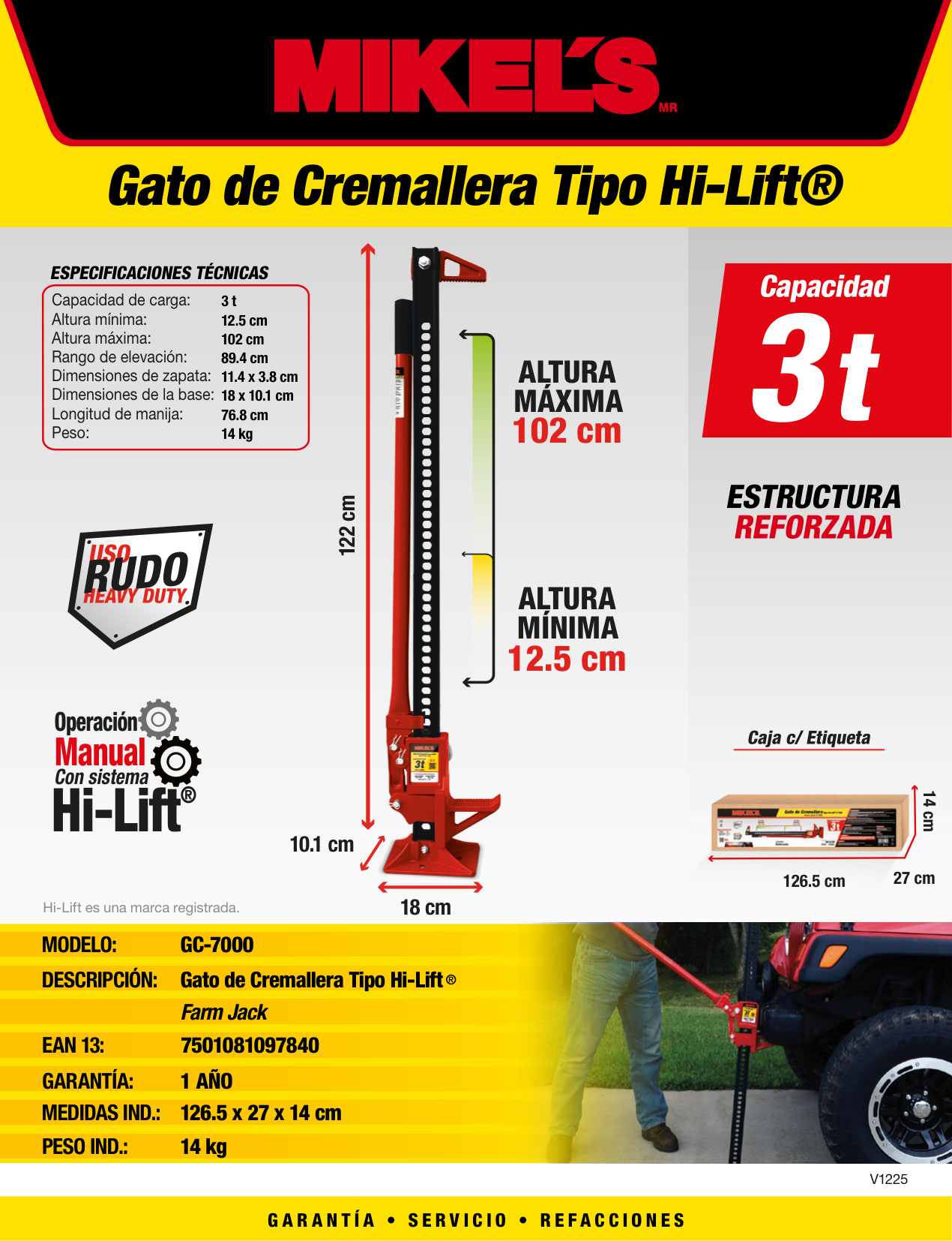 MIKELS GC-7000 Gato de Cremallera (3 ton) - Imagen 4