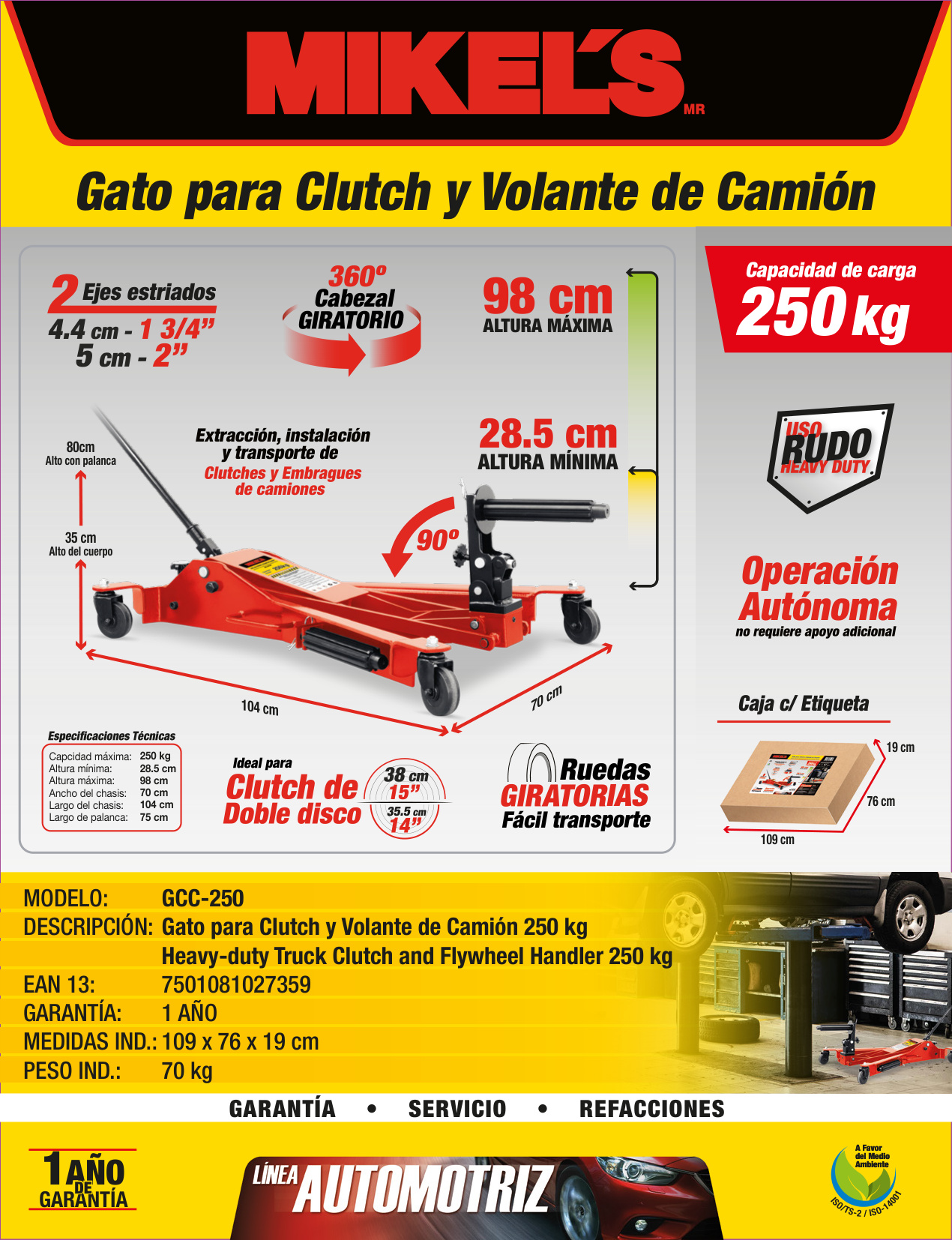 MIKELS GCC-250 Gato para clutch de camión (250 kgs) - Imagen 2