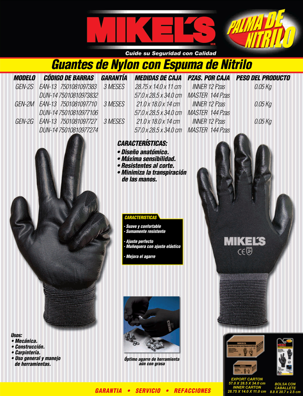 MIKELS GEN-2G Guantes para trabajo de nylon con espuma de nitrilo (G) - Imagen 4