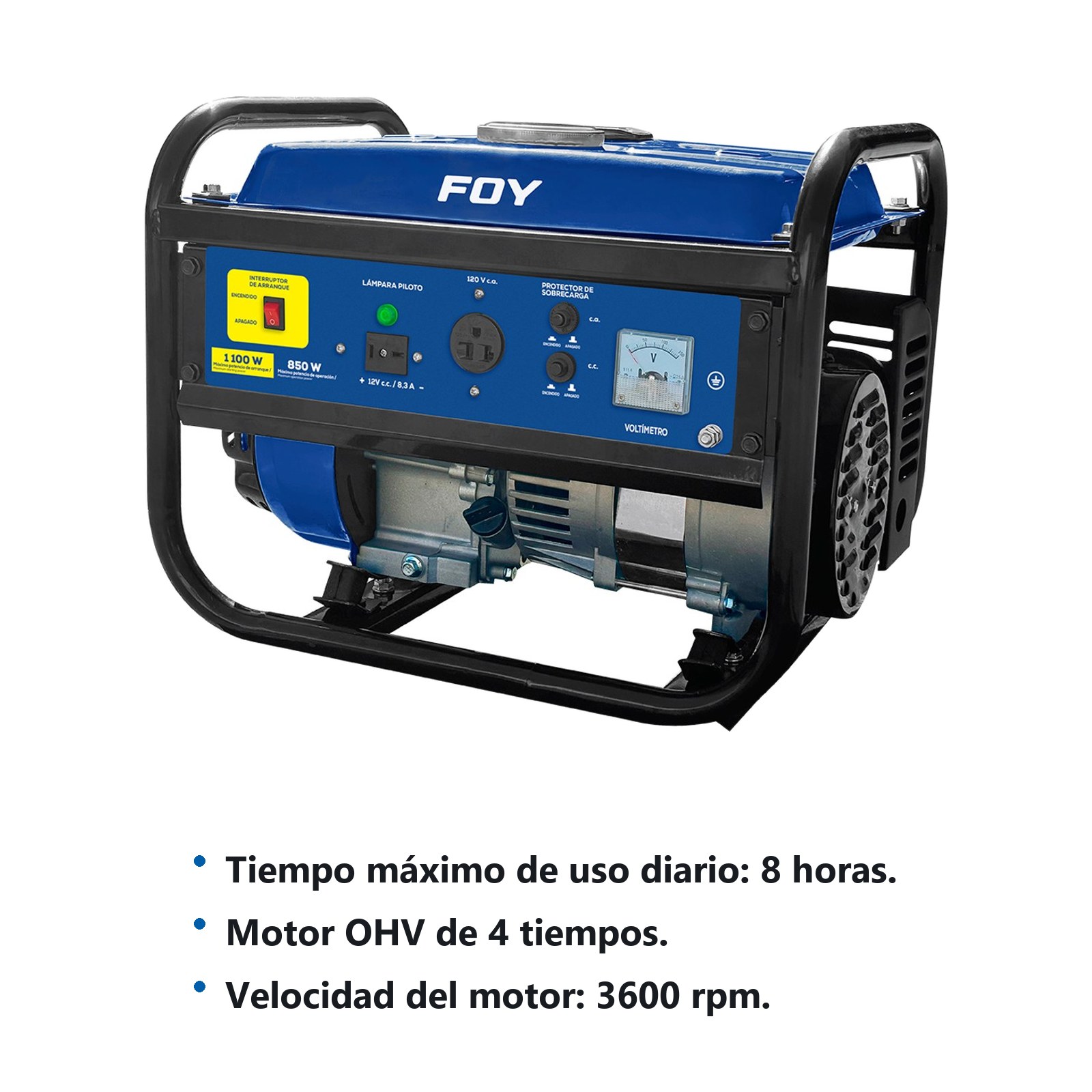 Generador a gasolina 1100 W, 93.5 cc, voltaje de salida 120 V Foy - Imagen 2