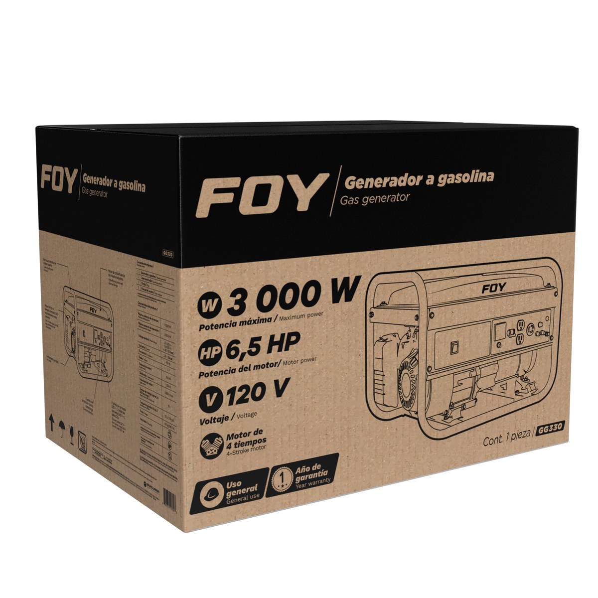 Generador a gasolina 3000 W, 210 cc, voltaje de salida 120-220 V Foy - Imagen 2