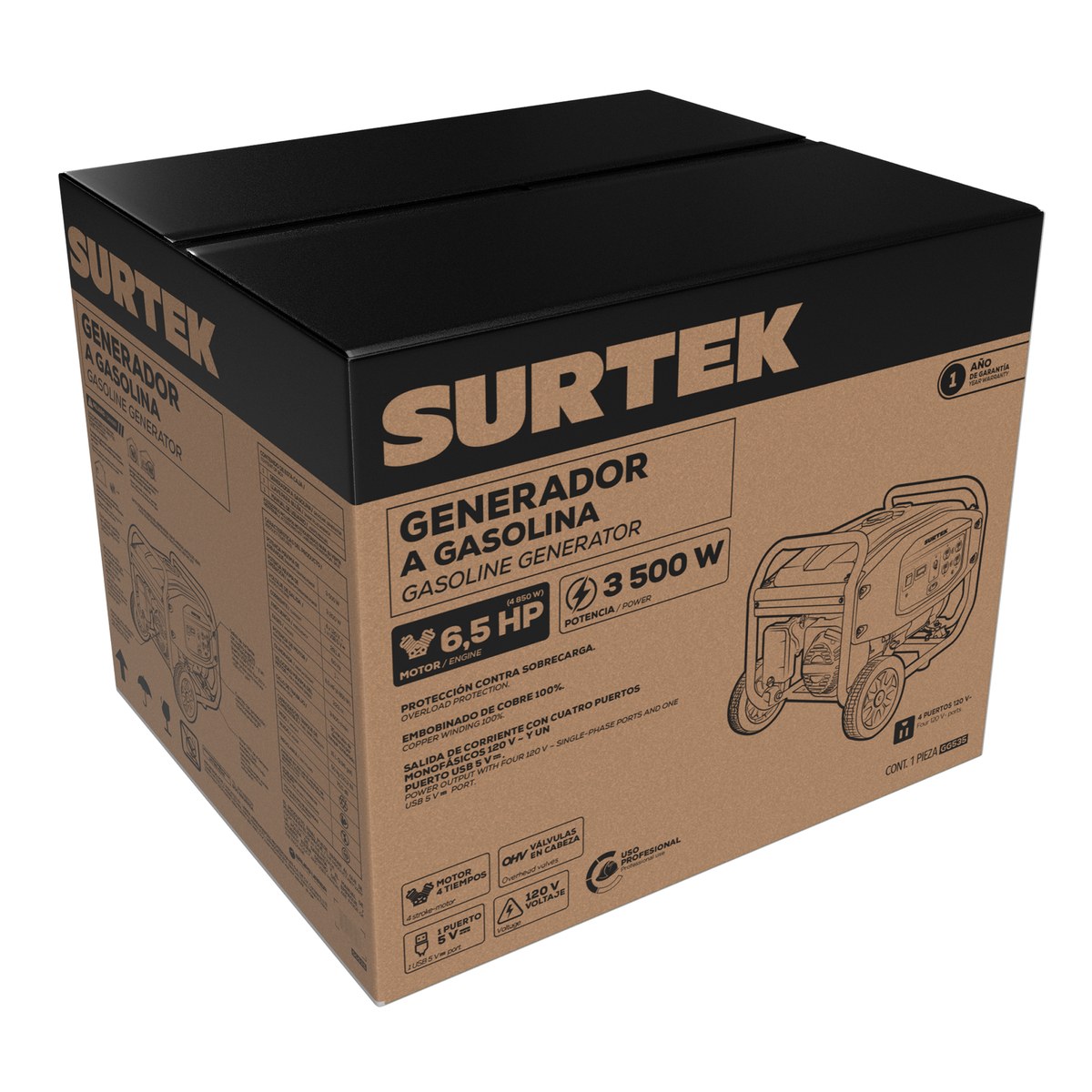 Generador a gasolina 3500 W, 223 cc 120-240 V Surtek - Imagen 2