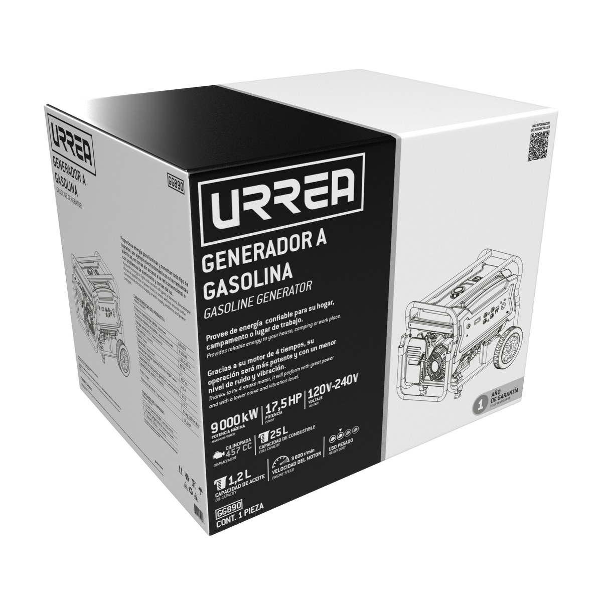 Generador a gasolina 9000 W, 457 cc, volatje de salida 120-240 V Urrea - Imagen 2