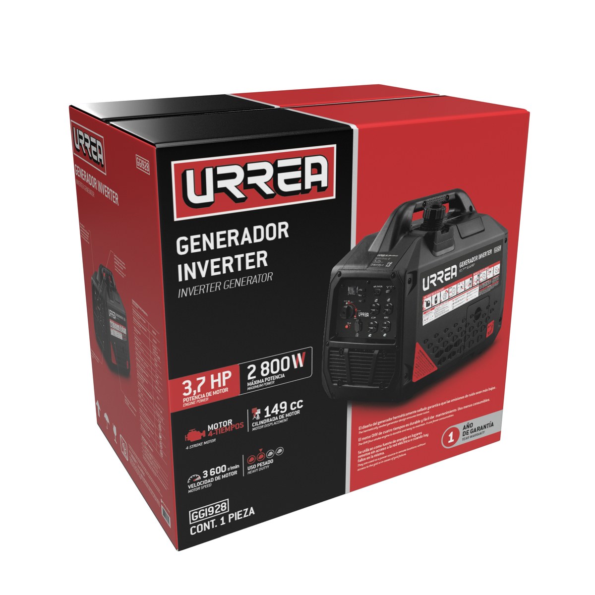 Generador a gasolina inverter 2800 W, 149 cc, voltaje de salida 120 V Urrea - Imagen 2