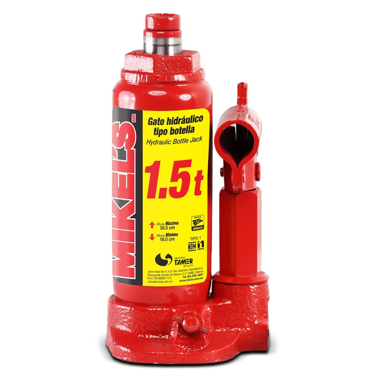 MIKELS GH-1.5 Gato hidráulico de botella con tornillo de extensión (1.5 ton)