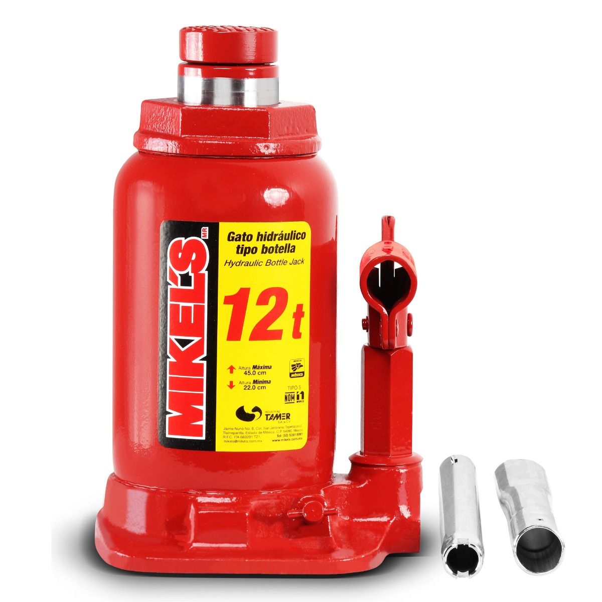 MIKELS GH-12 Gato hidráulico de botella con tornillo de extensión (12 ton)