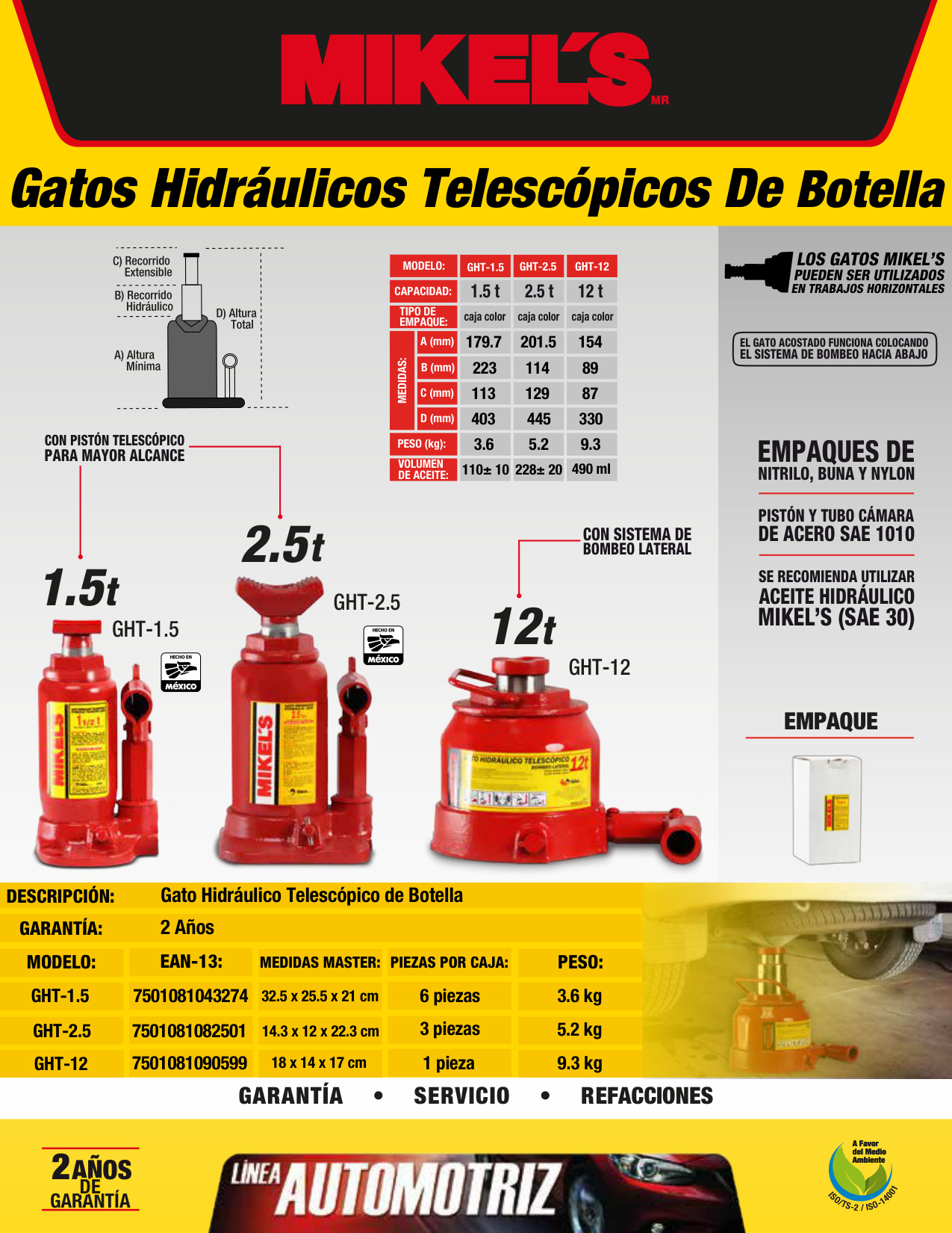MIKELS GHT-12 Gato hidráulico telescópico de botella (12 ton) Bombeo lateral - Imagen 4