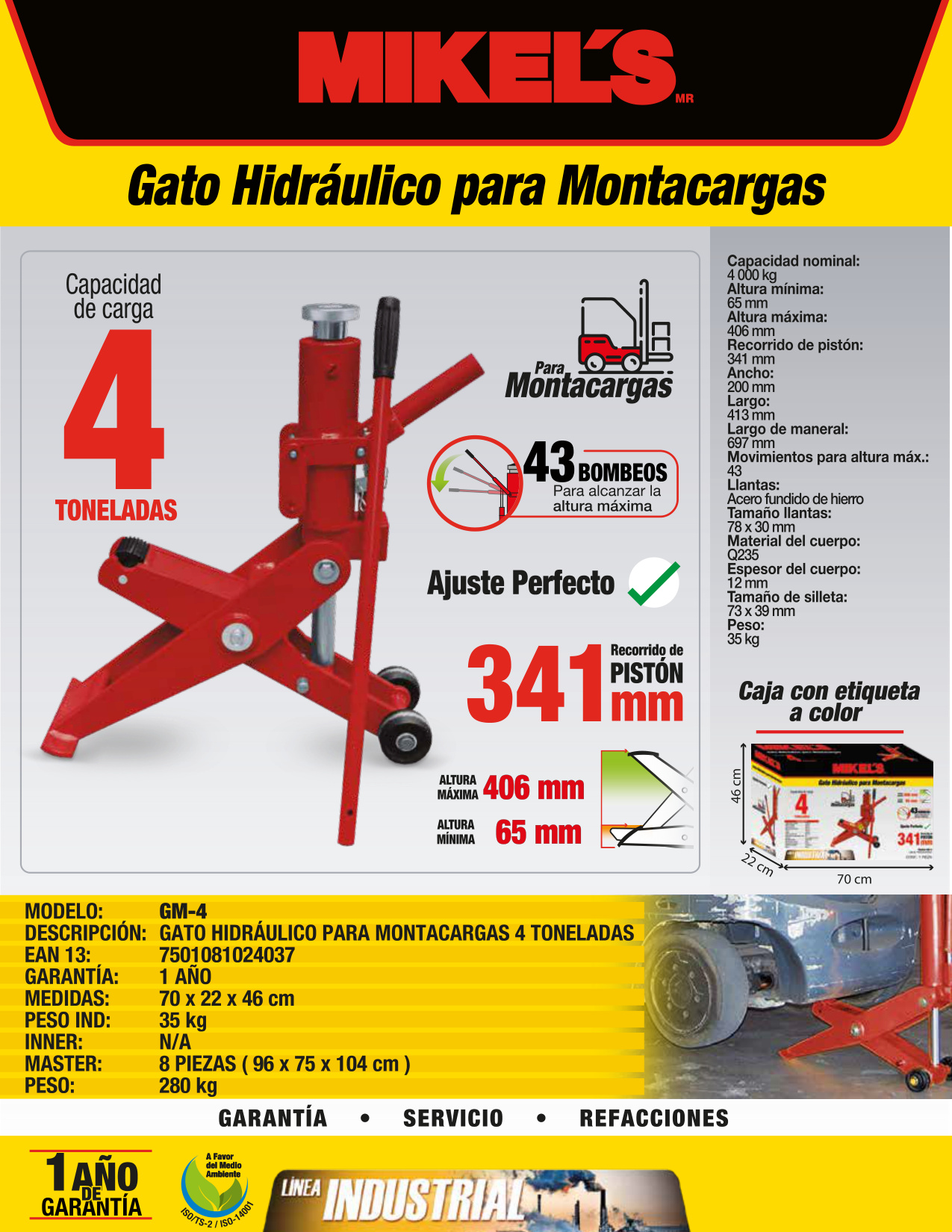 MIKELS GM-4 Gato hidráulico para montacargas (4 ton) - Imagen 4