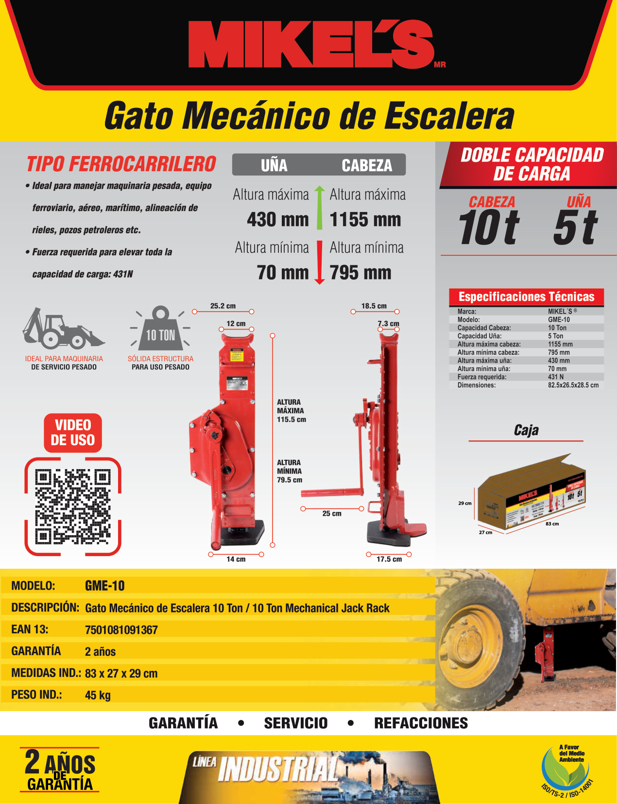 MIKELS GME-10 Gato mecánico de escalera (10 ton) - Imagen 4