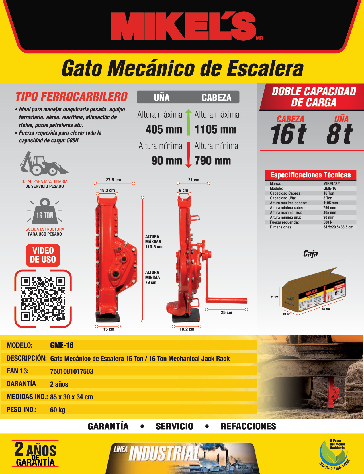 MIKELS GME-16 Gato mecánico de escalera (16 ton) - Imagen 4
