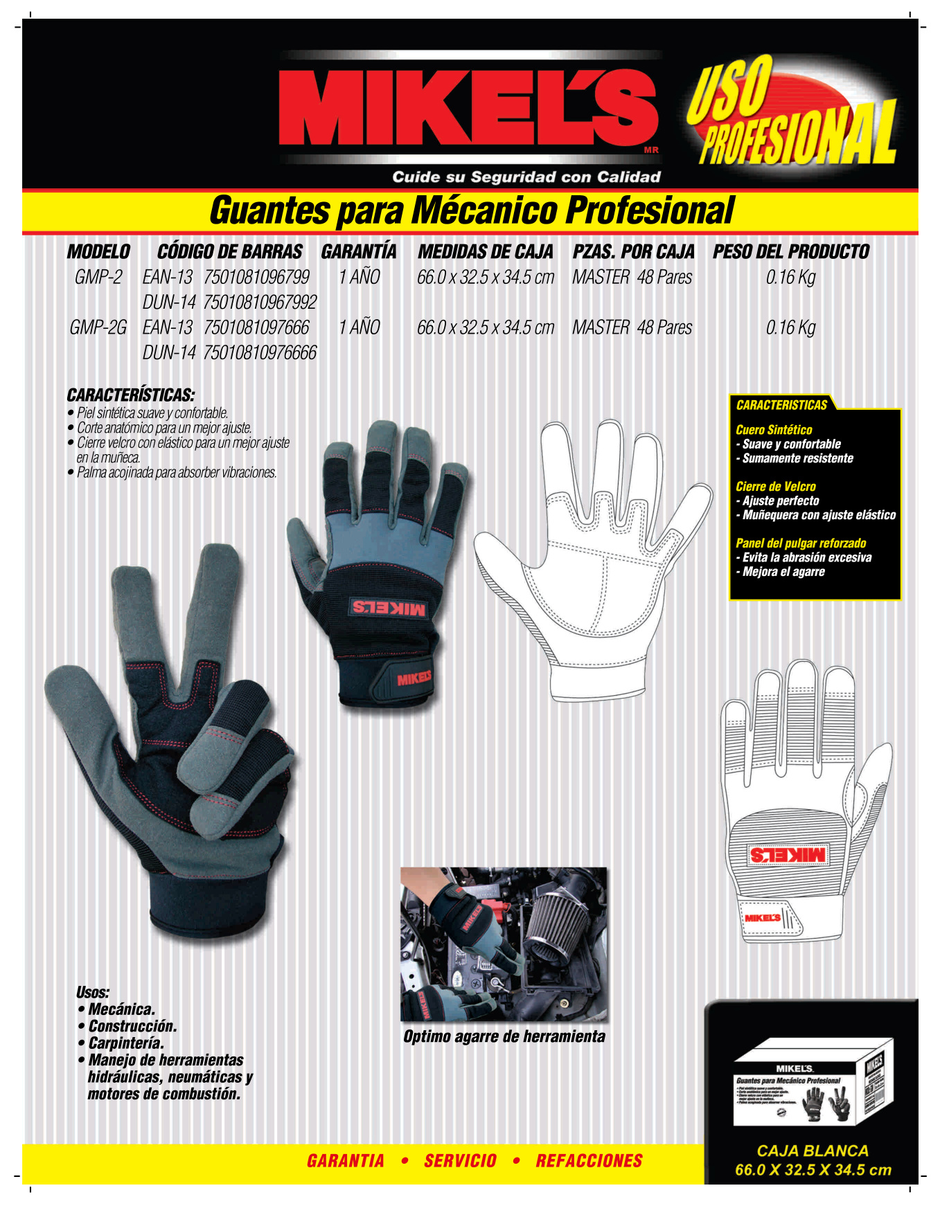 MIKELS GMP-2G Guantes para trabajo profesionales para mecánico acolchonados (G) - Imagen 4