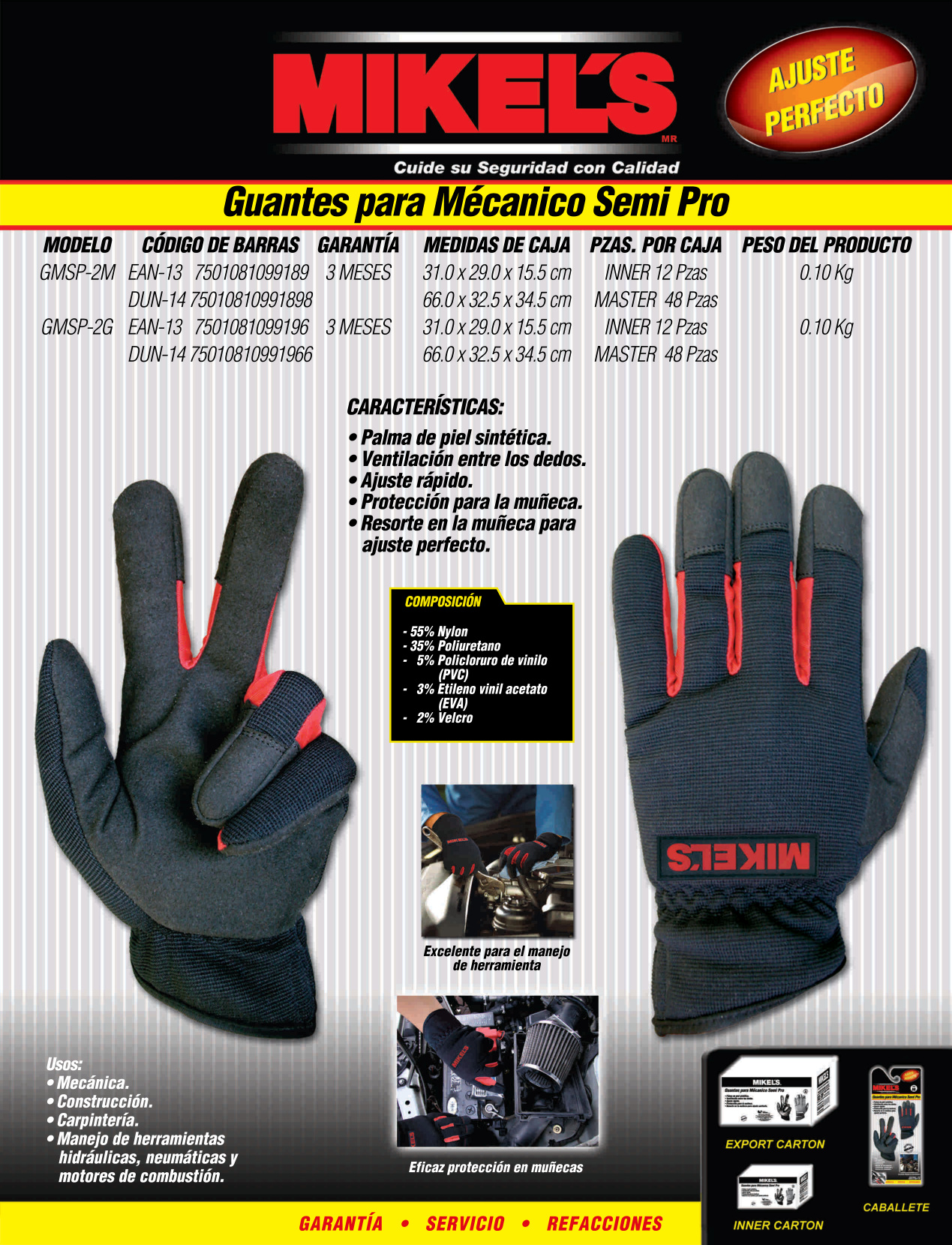 MIKELS GMSP-2G Guantes para trabajo para mecánico Sema Pro (G) - Imagen 4