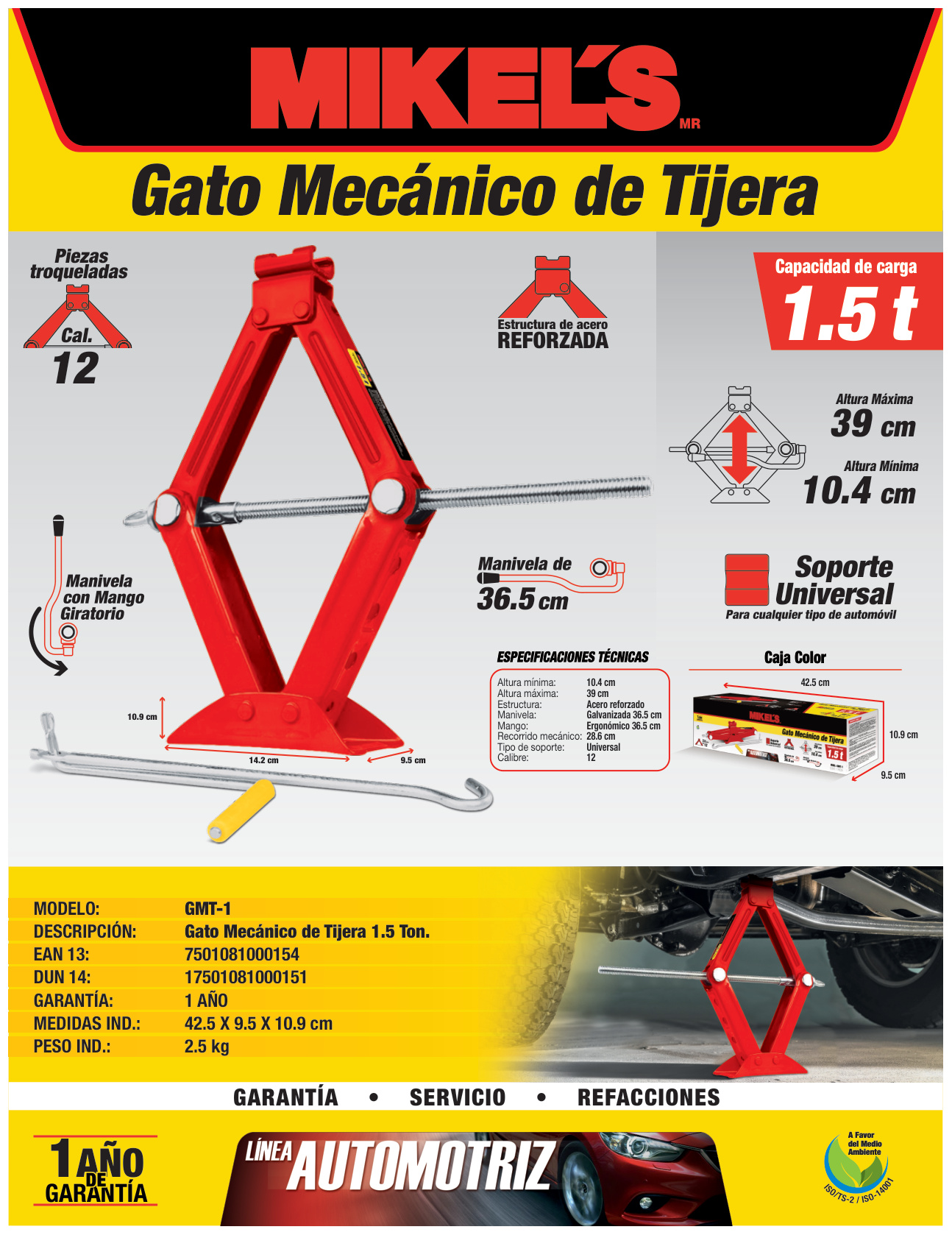 MIKELS GMT-1 Gato mecánico de tijera (1.5 ton) - Imagen 4
