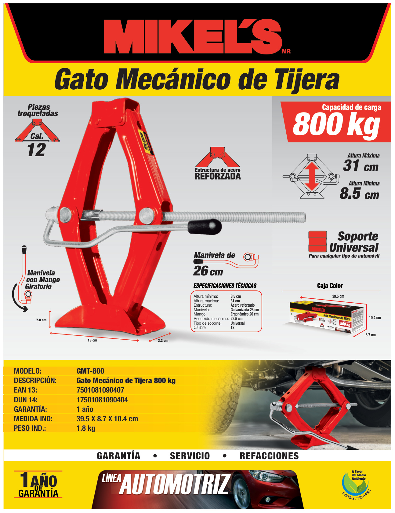 MIKELS GMT-800 Gato mecánico de tijera (800 kgs) - Imagen 4