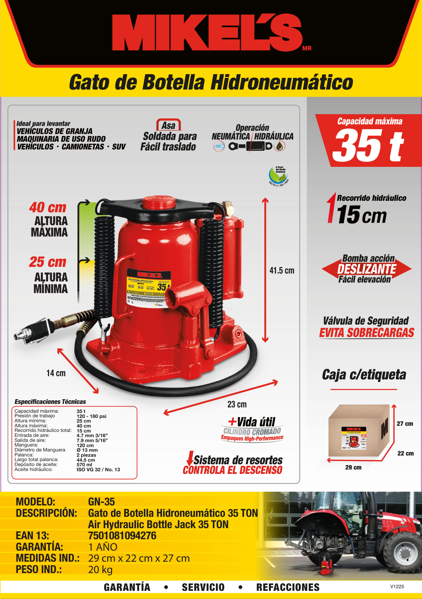 MIKELS GN-35 Gato hidroneumático de botella (35 ton) - Imagen 4