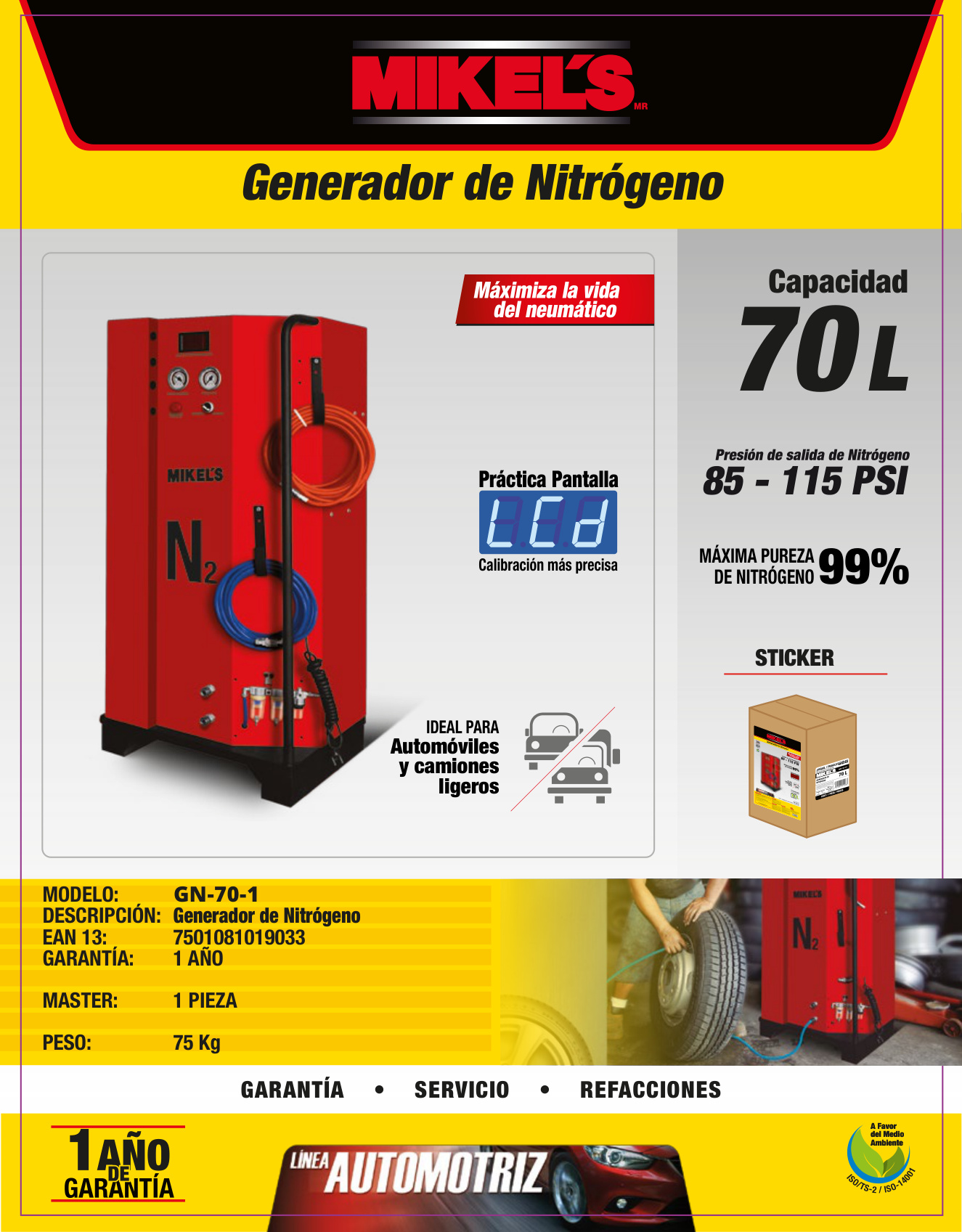 MIKELS GN-70-1 Generador de nitrógeno (70 lts) - Imagen 4