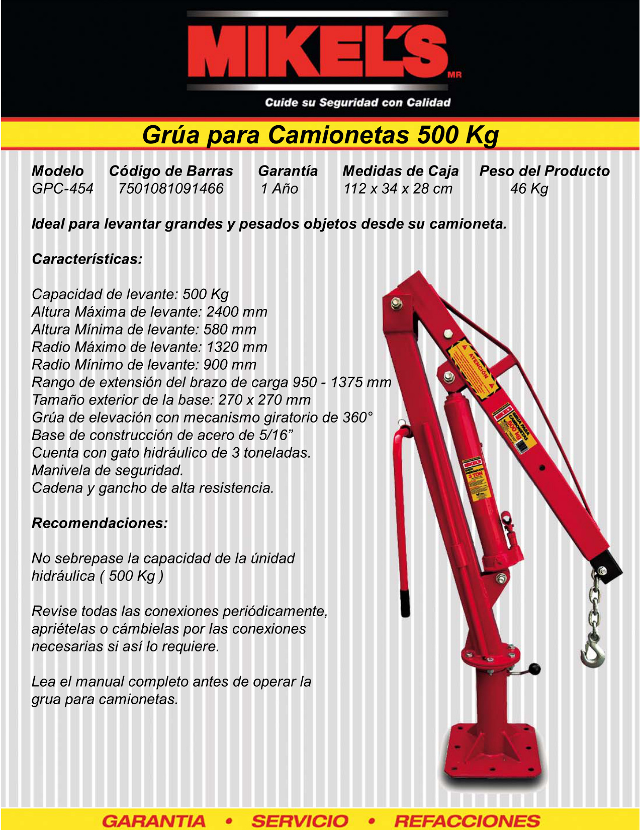 MIKELS GPC-454 Grúa para camioneta (454 kgs) - Imagen 4