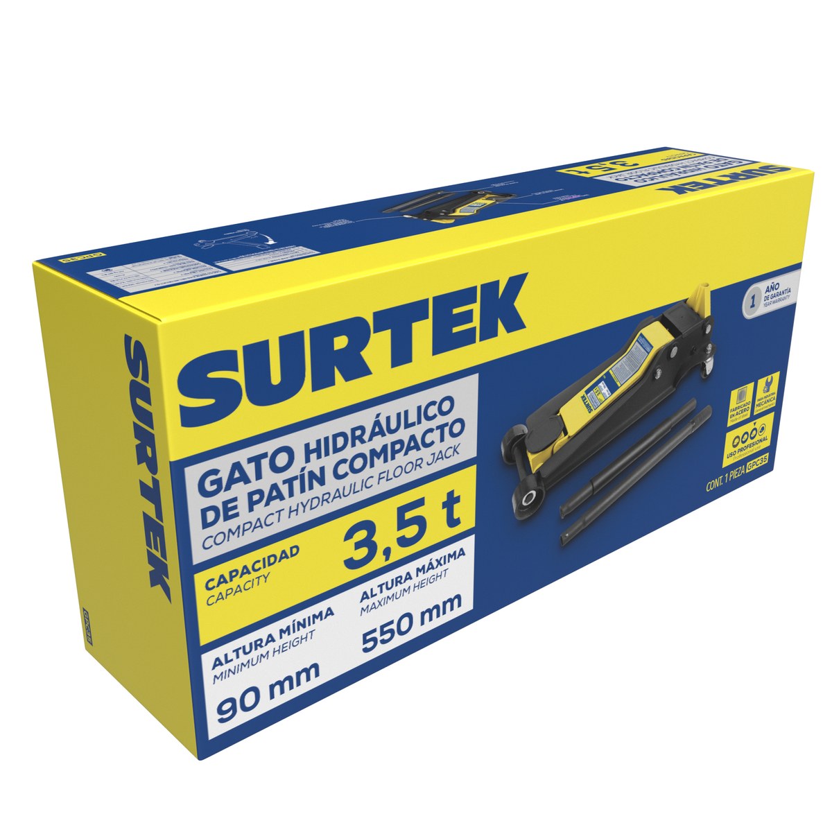 Gato hidráulico de patín compacto, 3.5 ton Surtek - Imagen 2