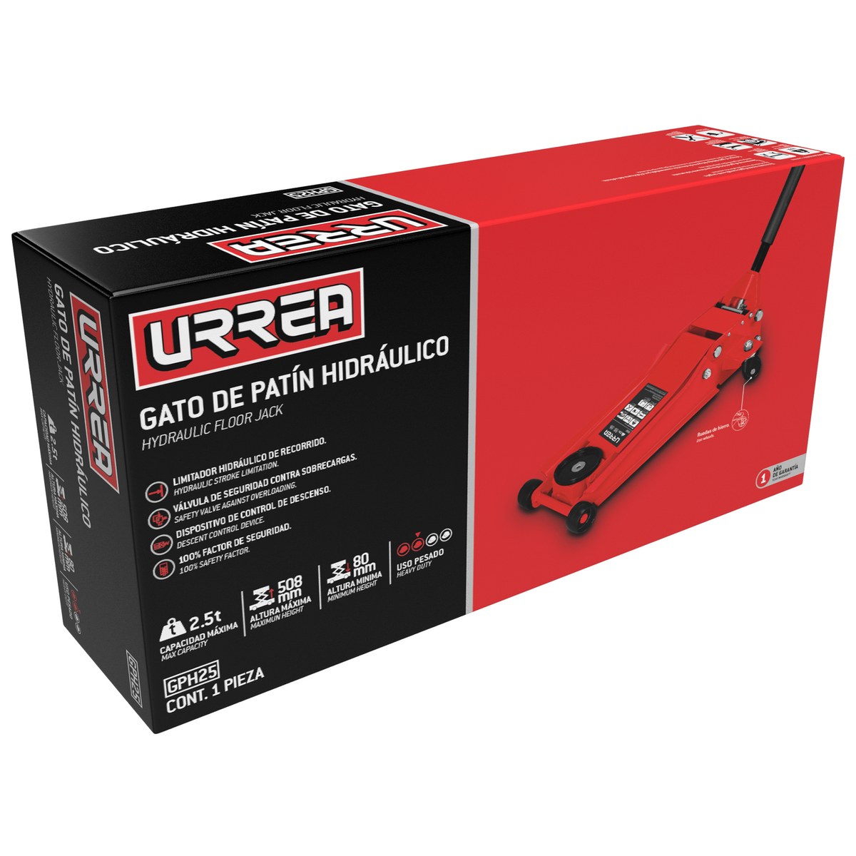 Gato hidráulico de patín compacto, 2.5 ton Urrea - Imagen 4