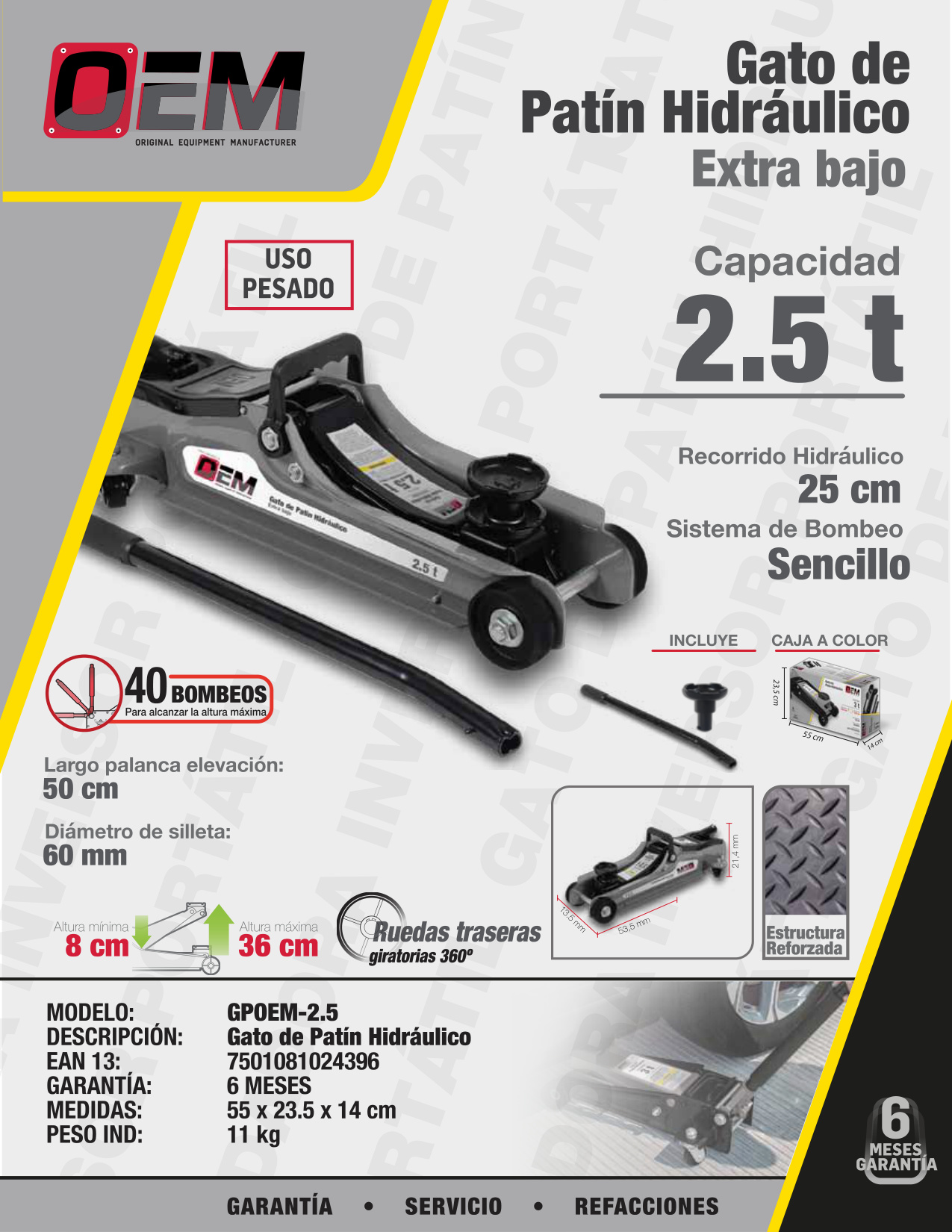 OEM GPOEM-2.5 OEM Gato patín extra bajo (2.5 ton) - Imagen 4