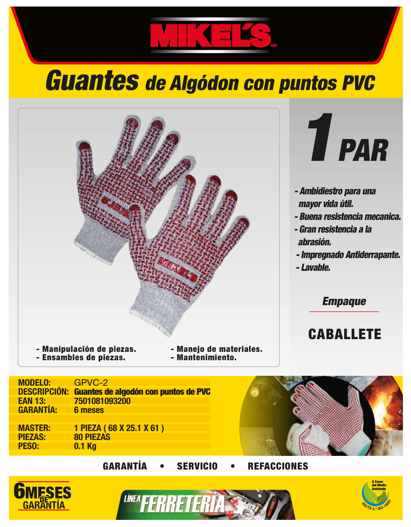 MIKELS GPVC-2 Guantes para trabajo de algodón con puntos de PVC - Imagen 4