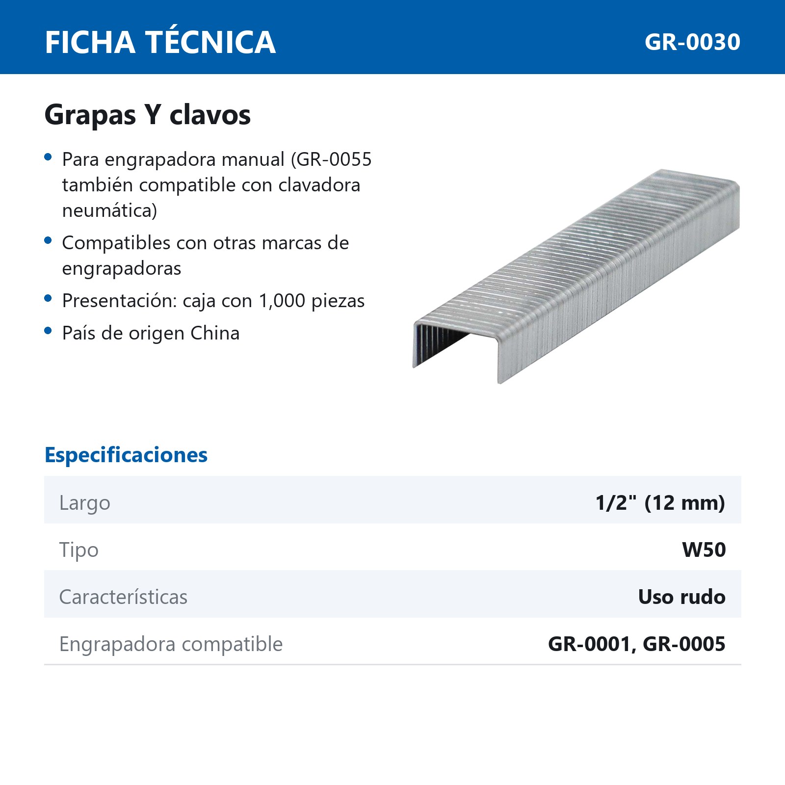 GRAPAS W50 1/2" (12MM) CAJA C/1000PZAS - Imagen 4
