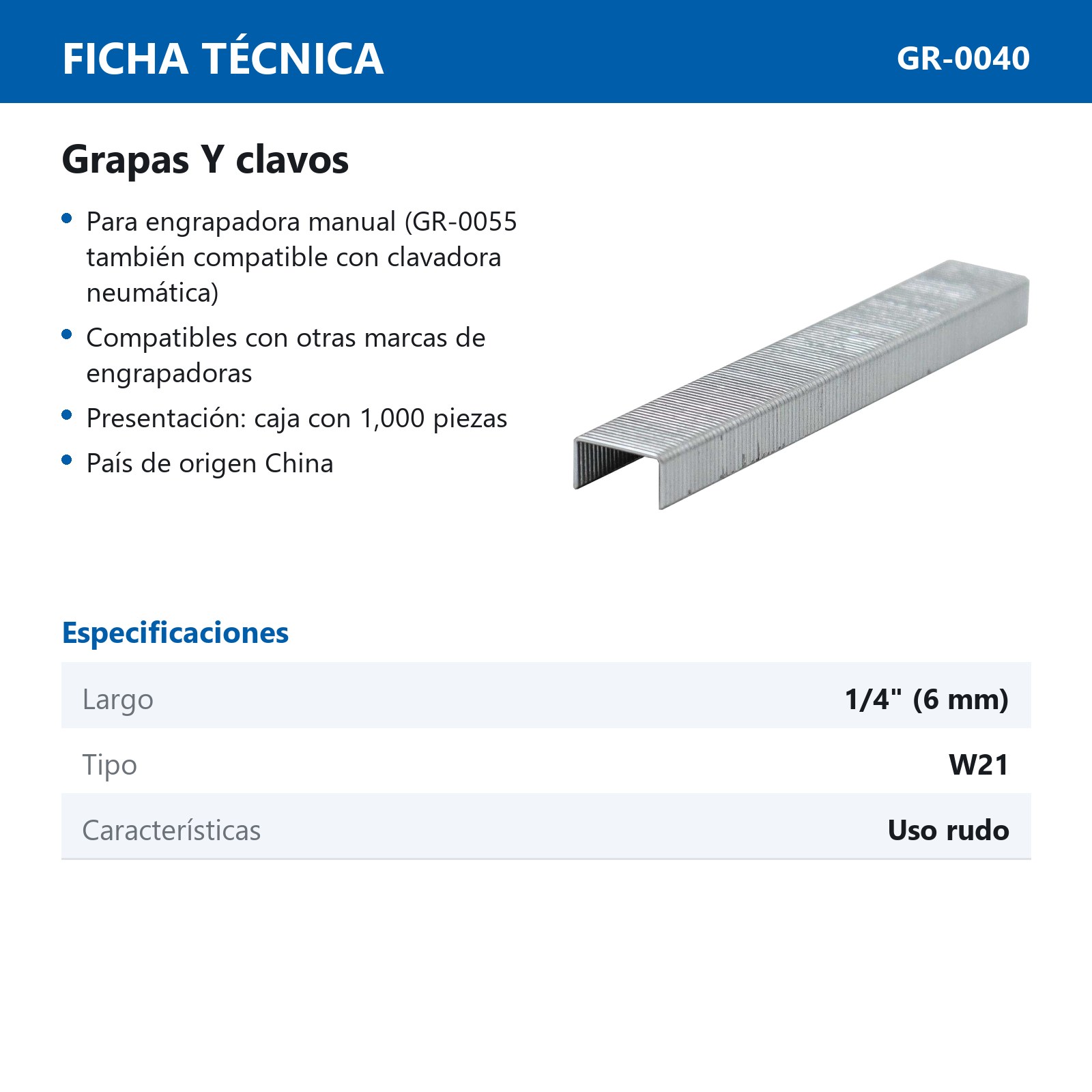 GRAPAS W21 1/4" (6MM) CAJA C/1000PZAS - Imagen 4