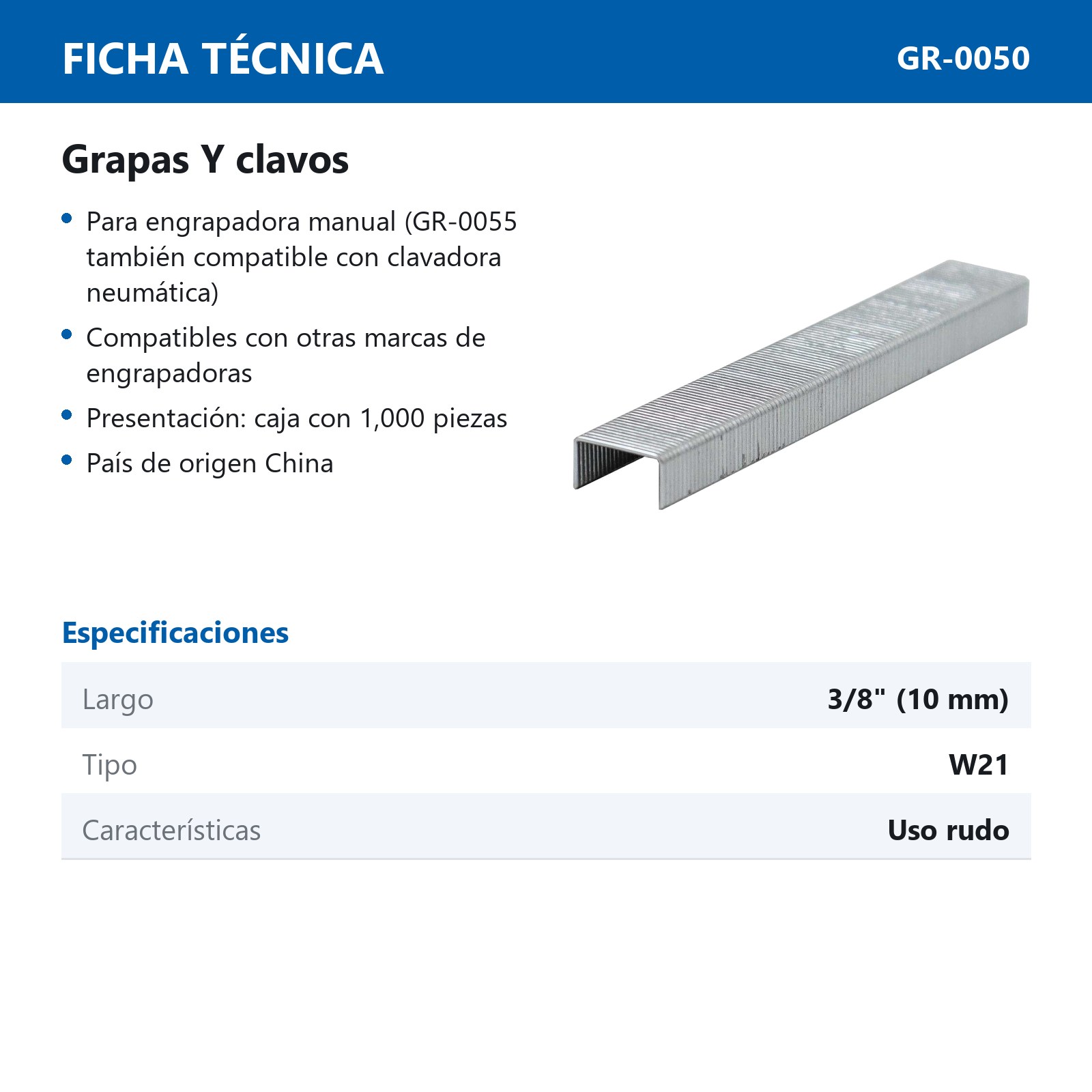 GRAPAS W21 3/8" (10MM) CAJA C/1000PZAS - Imagen 4