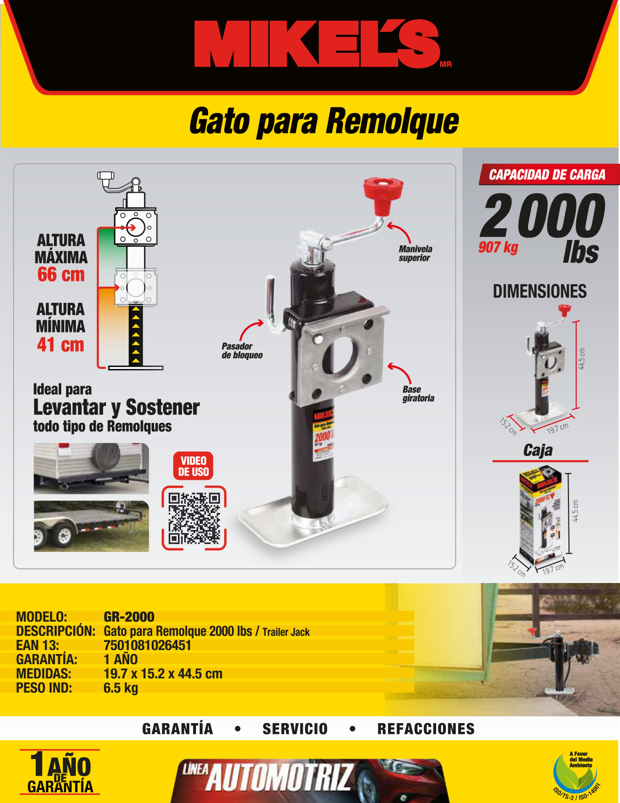 MIKELS GR-2000 Gato para remolque (2,000 lbs) - Imagen 2