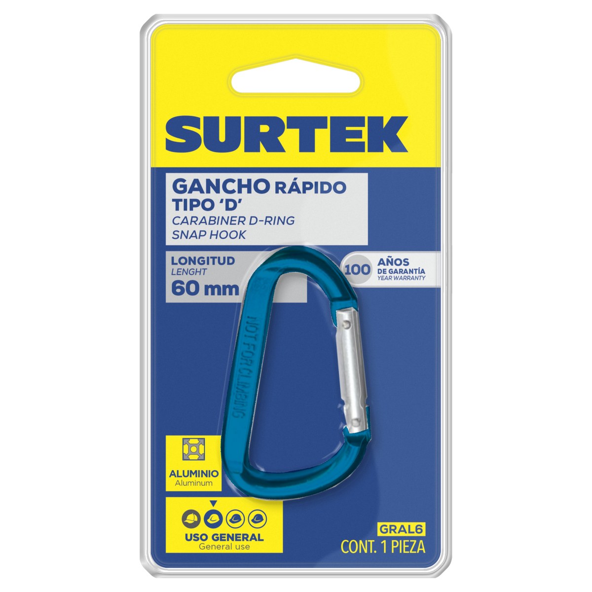 Gancho rápido de aluminio 6 x 60 mm Surtek - Imagen 2